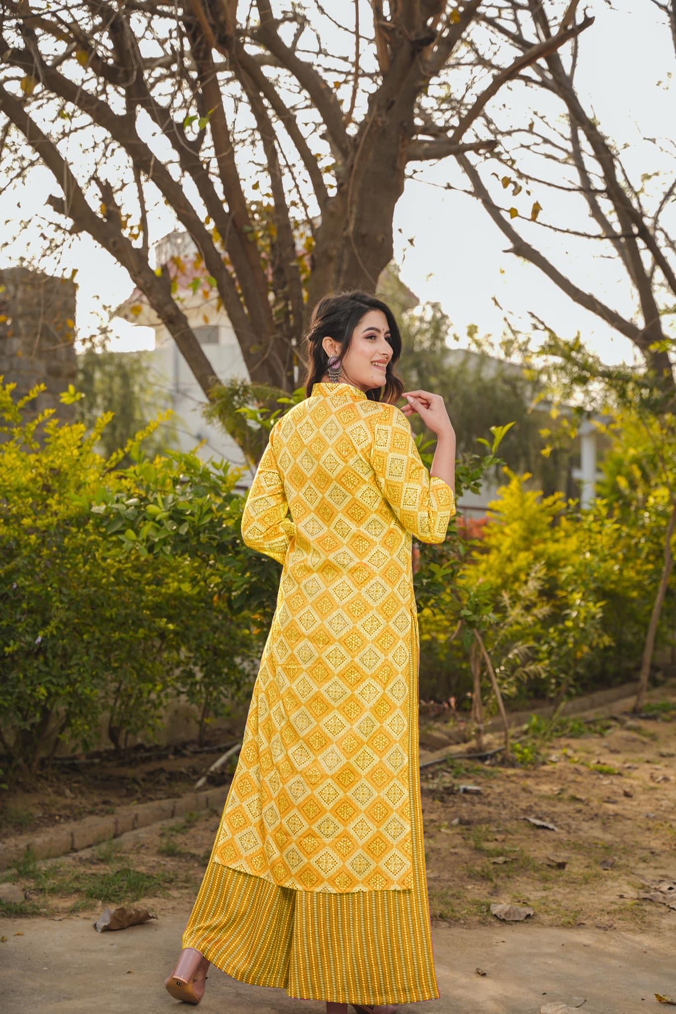 Woman Yellow Pure Rayon Digital Printed  Kurta Set