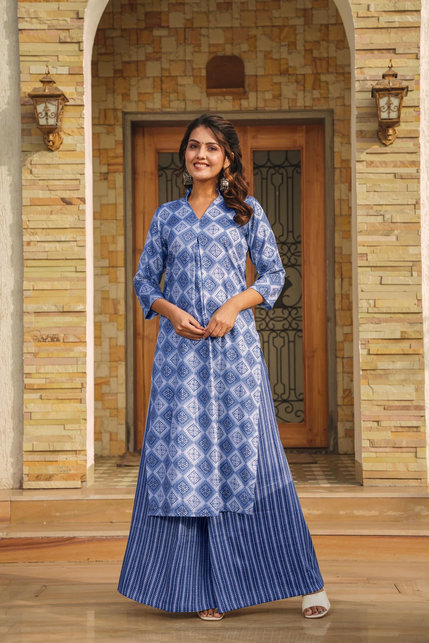 Woman Blue Pure Rayon Digital Printed  Kurta Set