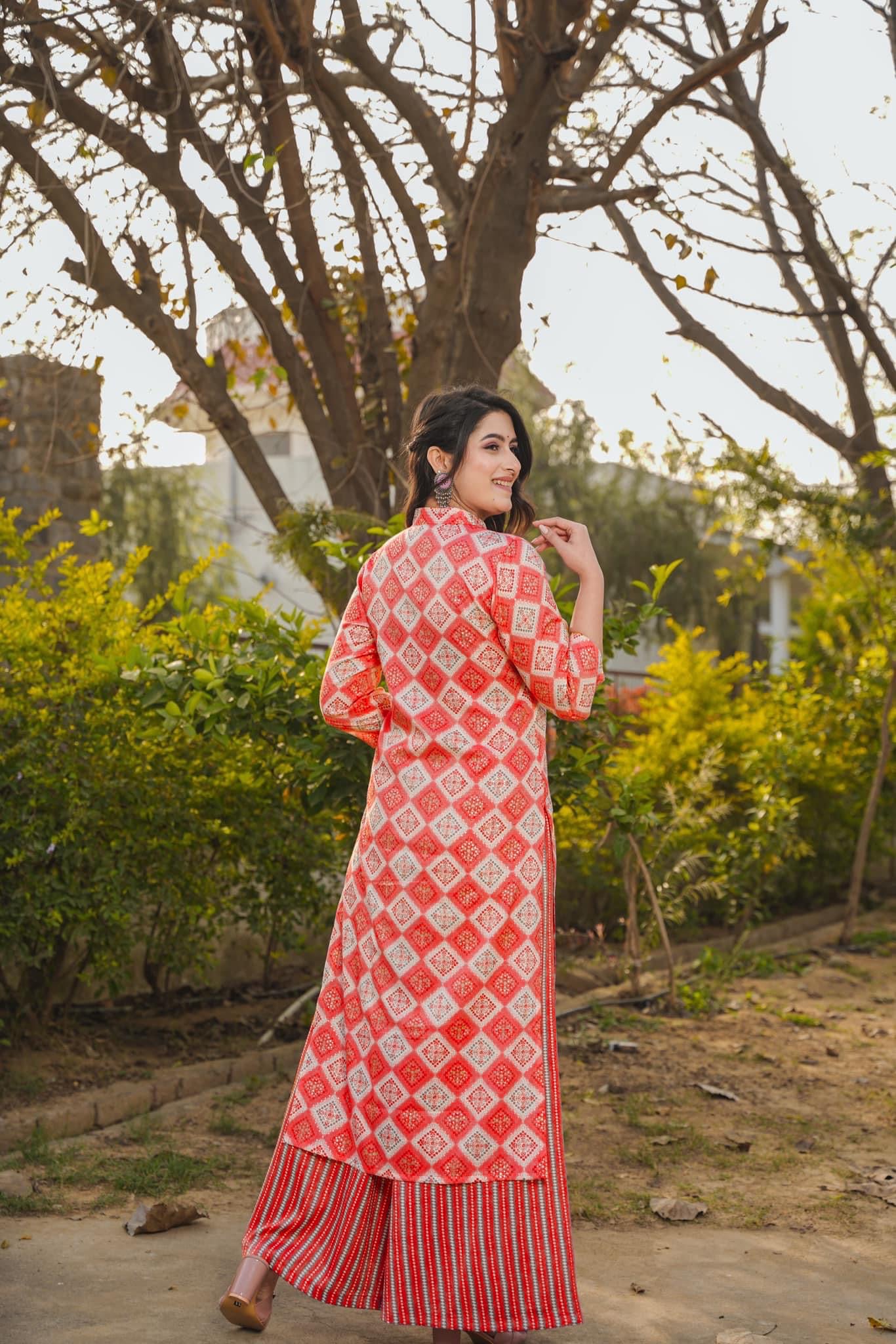 Woman Red Pure Rayon Digital Printed  Kurta Set