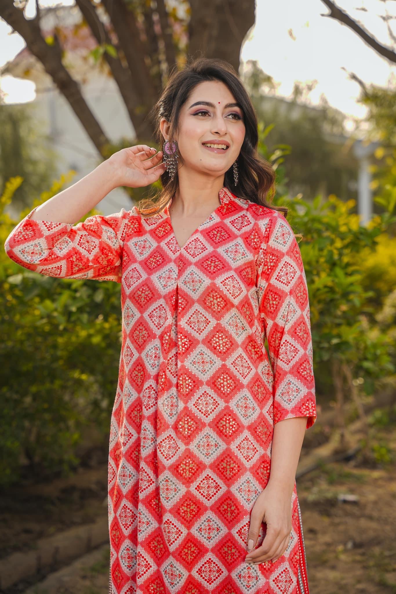 Woman Red Pure Rayon Digital Printed  Kurta Set