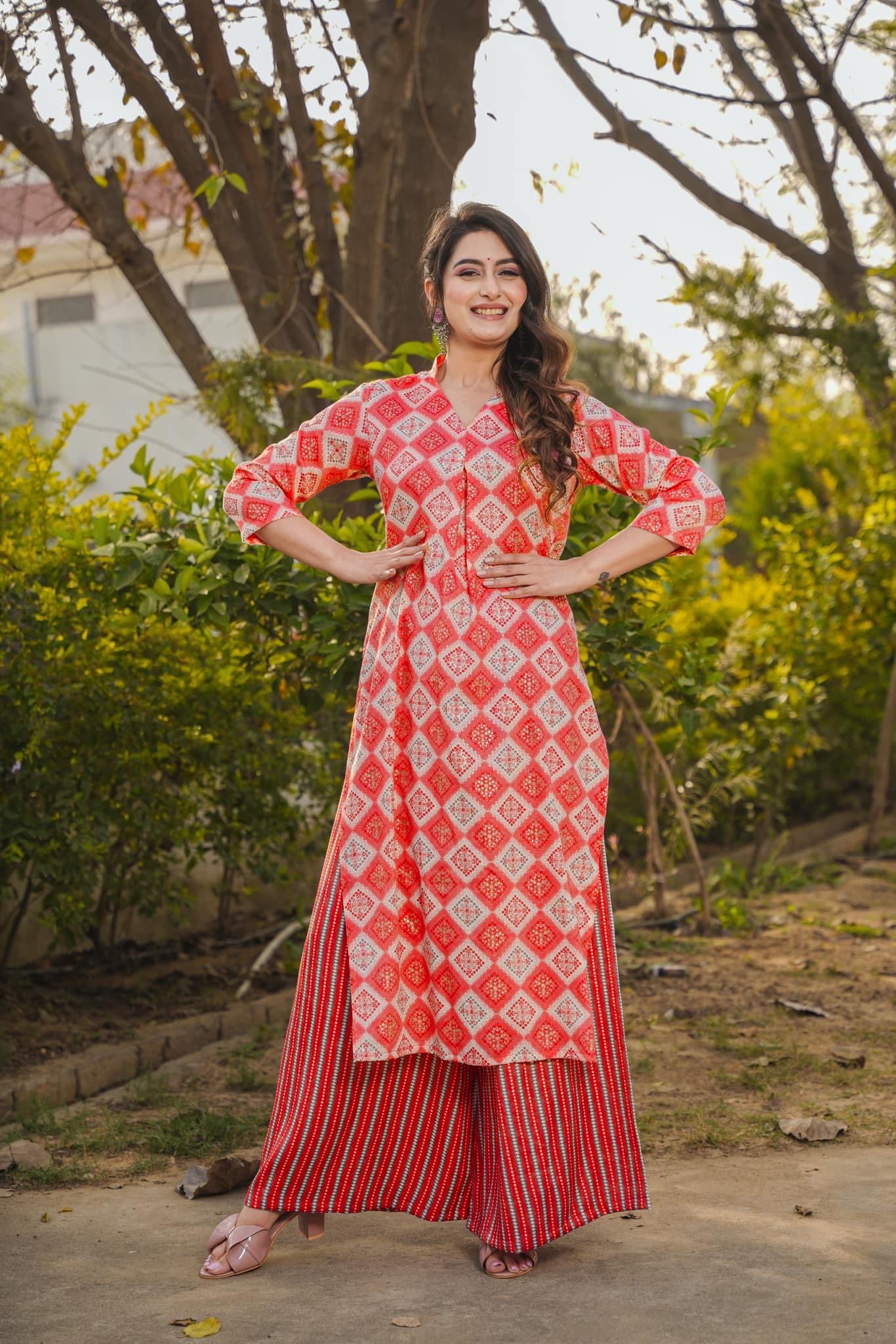 Woman Red Pure Rayon Digital Printed  Kurta Set