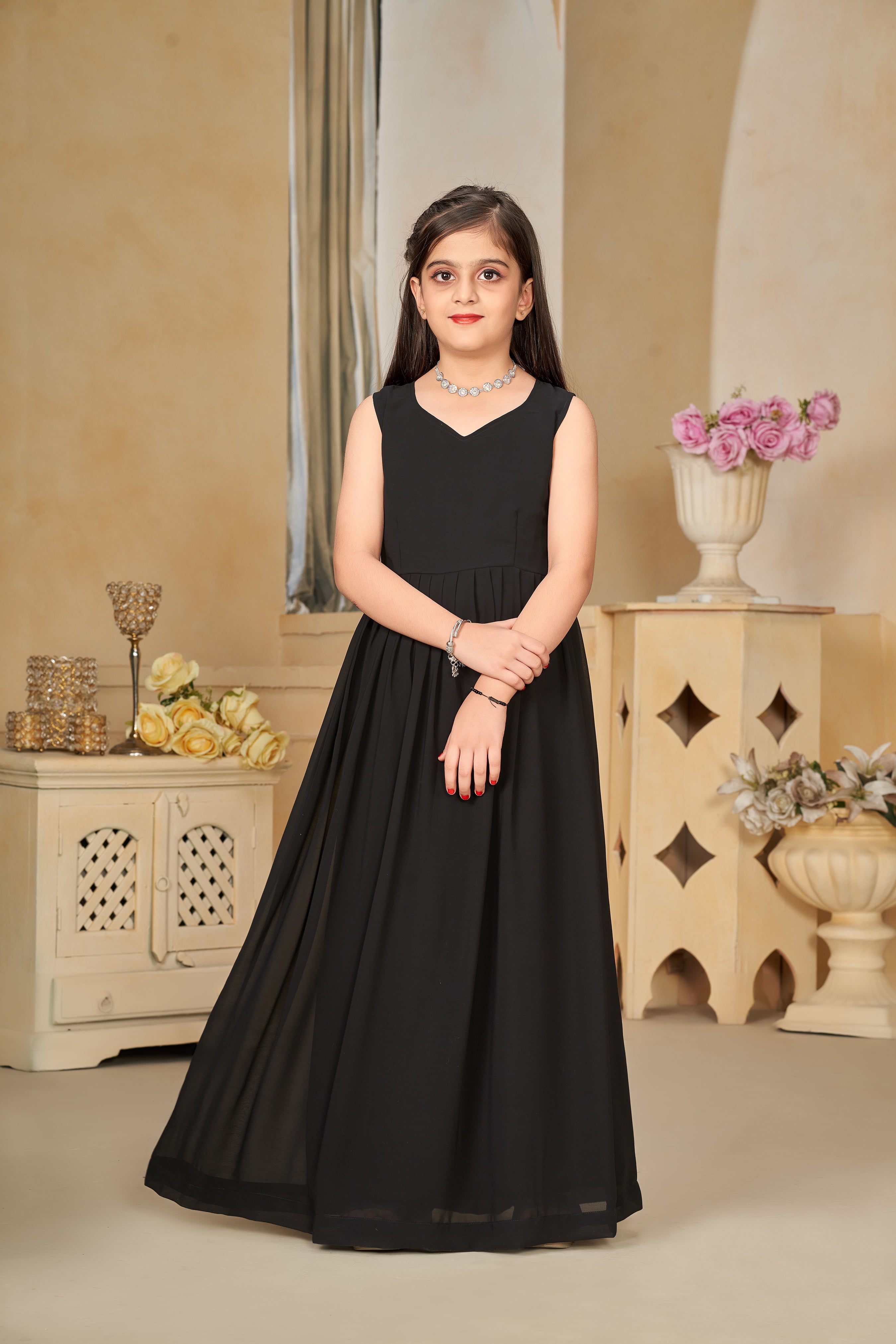 Kids Black Muslin Digital Printed Kurti Set