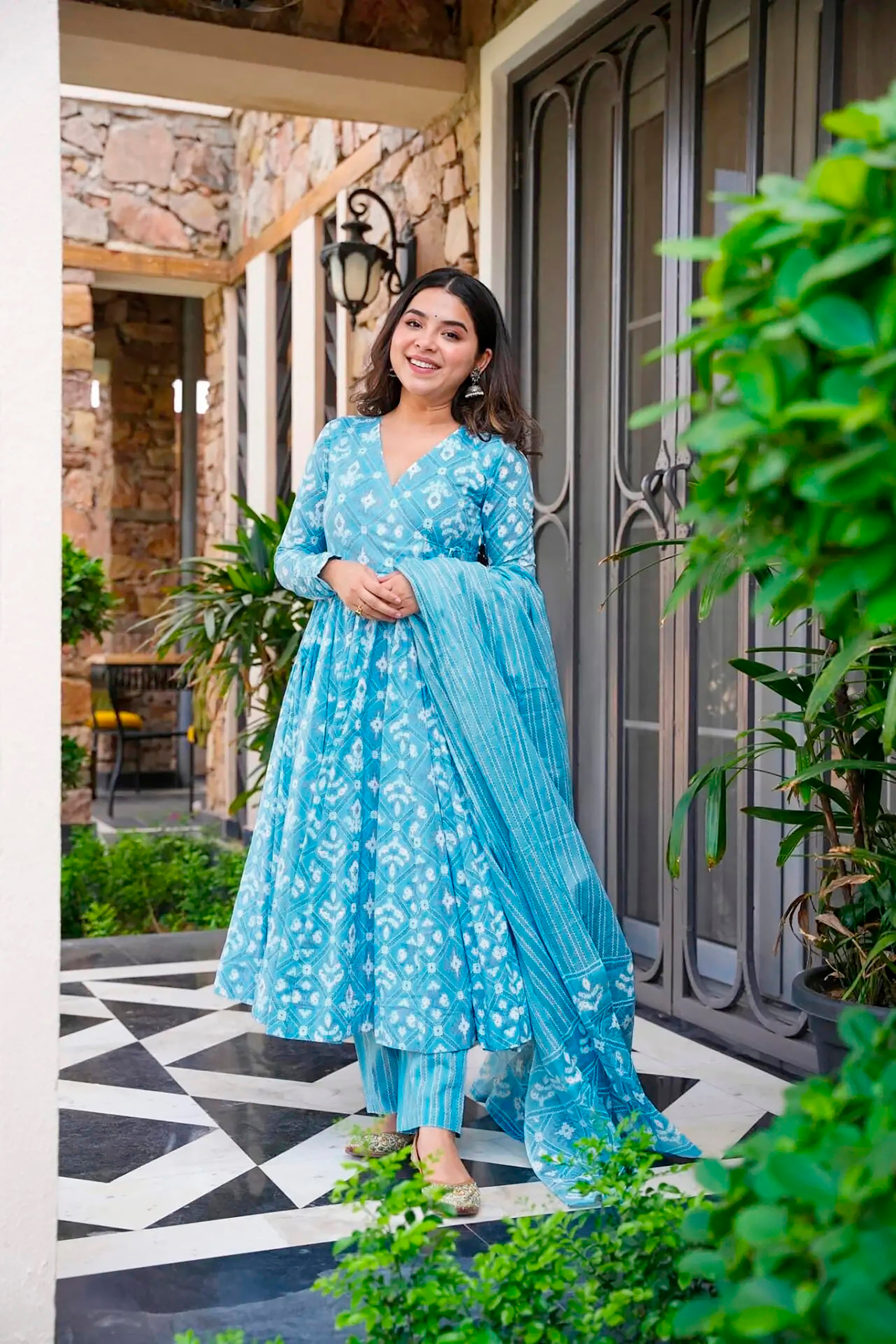 Women Bright Blue Pure Maslin  Heavy Digital Printed Kurta Set With Dupatta