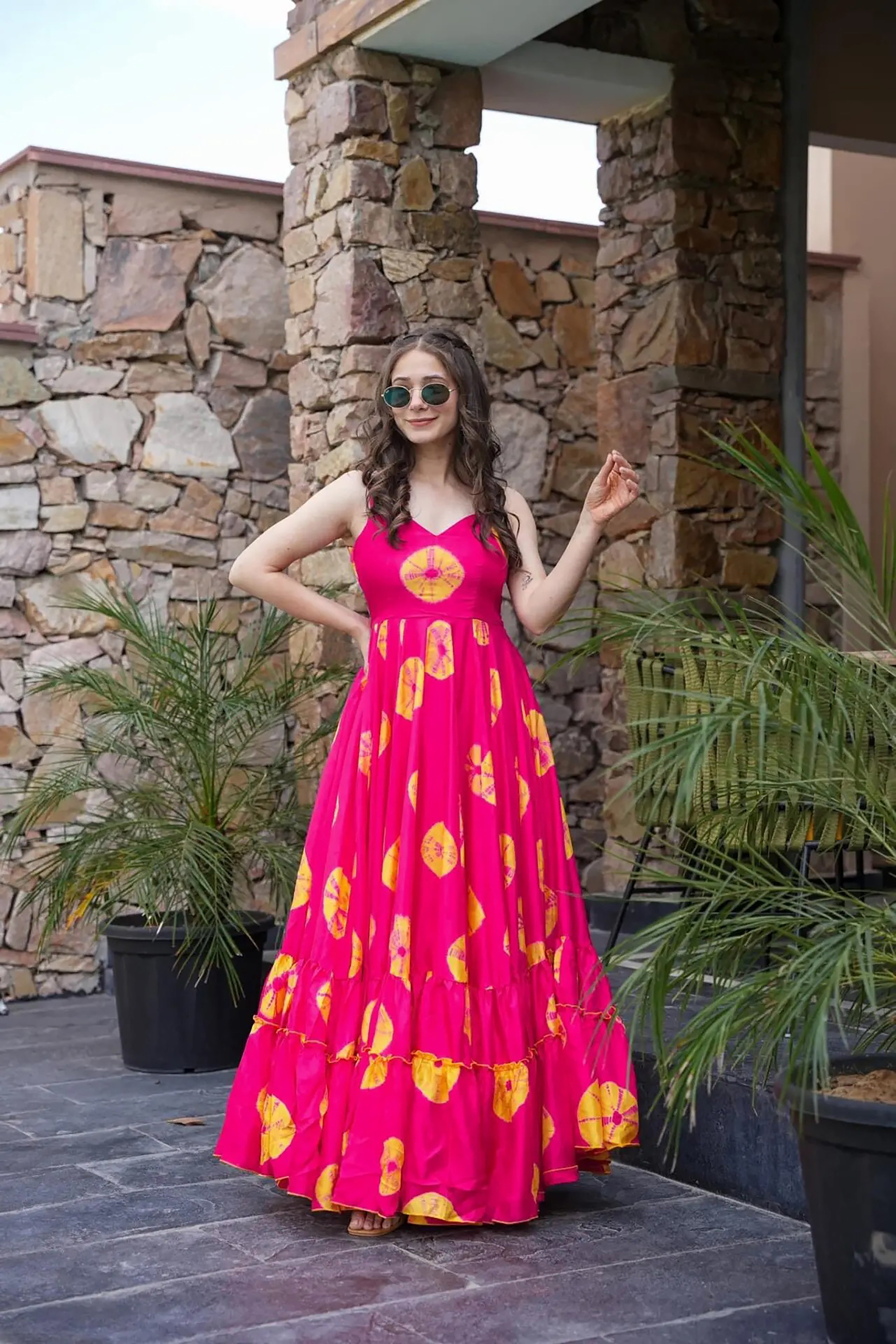 Women Pink Rayon Heavy Digital Printed  Gown