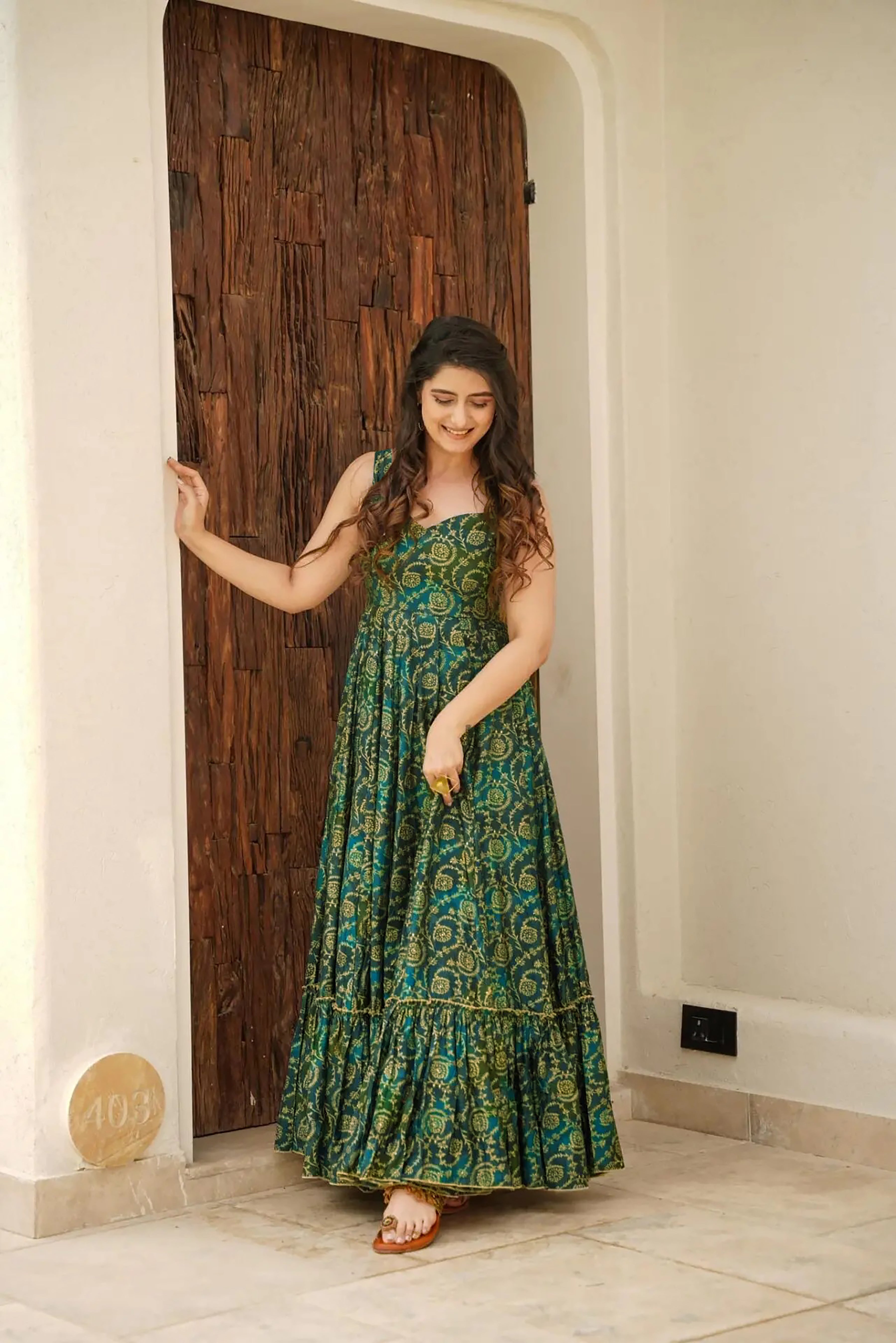 Women Green Rayon Heavy Digital Printed  Gown