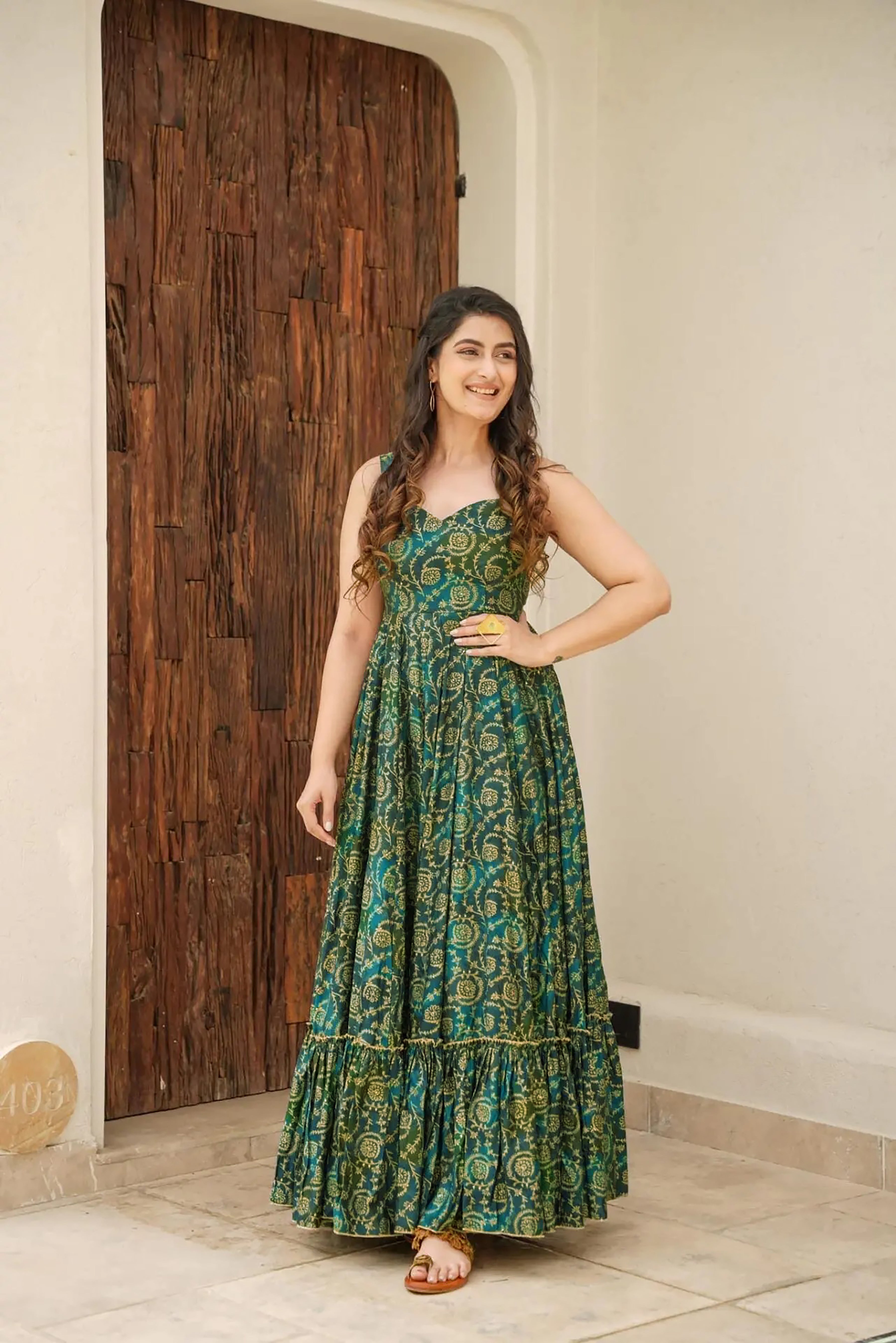 Women Green Rayon Heavy Digital Printed  Gown