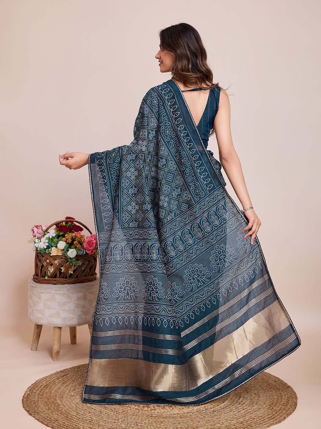 Women Blue Semi Cotton  Silk Weaving Work Saree With Un-Stiched Blouse