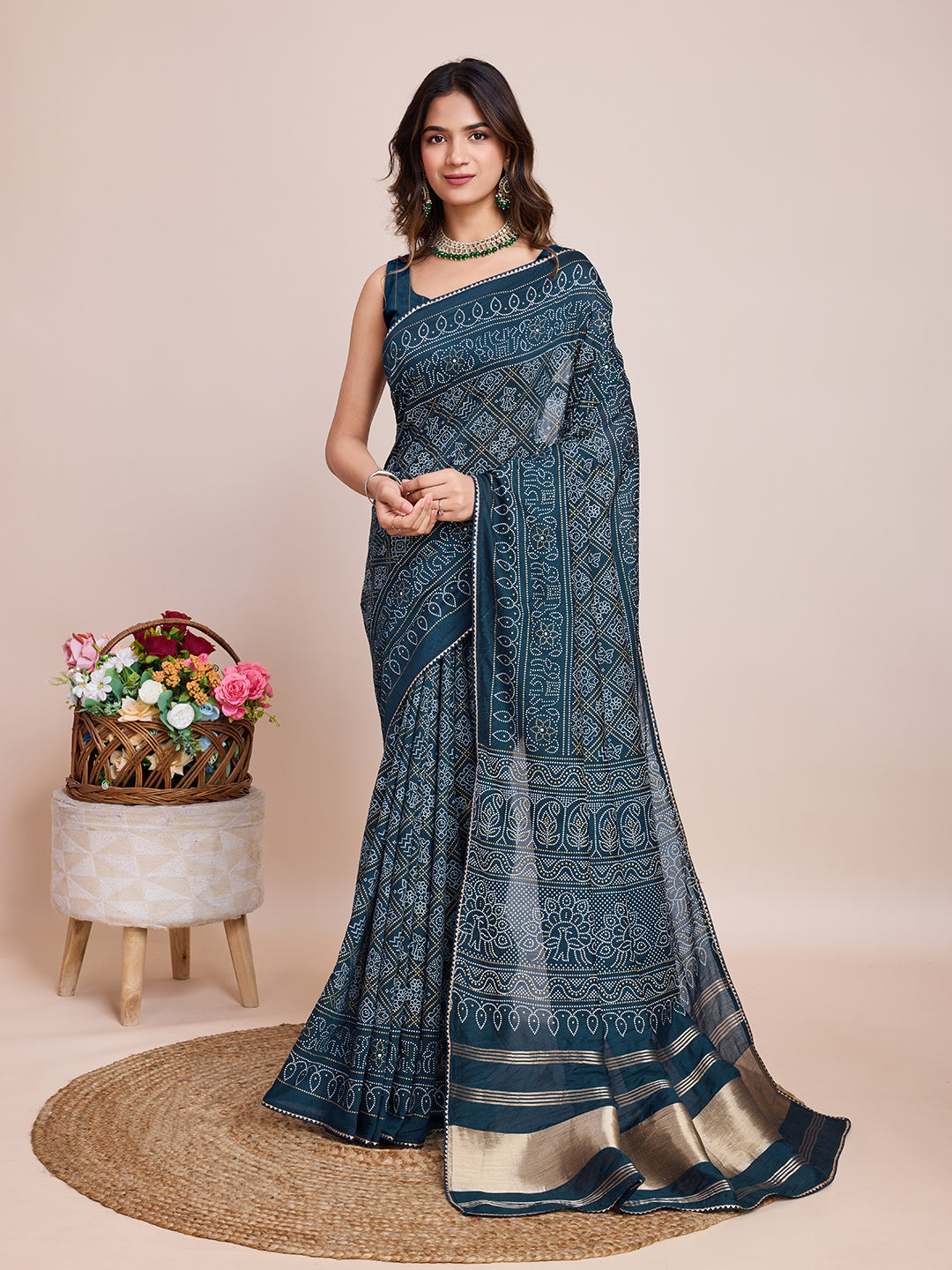 Women Blue Semi Cotton  Silk Weaving Work Saree With Un-Stiched Blouse