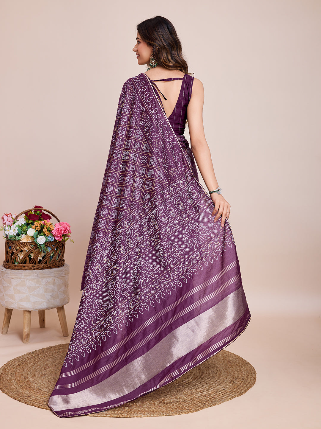 Women Wine Semi Cotton  Silk Weaving Work Saree With Un-Stiched Blouse