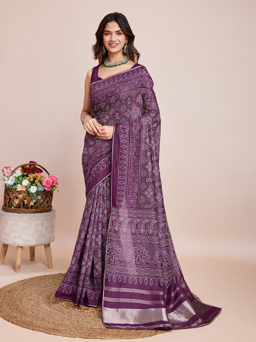 Women Wine Semi Cotton  Silk Weaving Work Saree With Un-Stiched Blouse