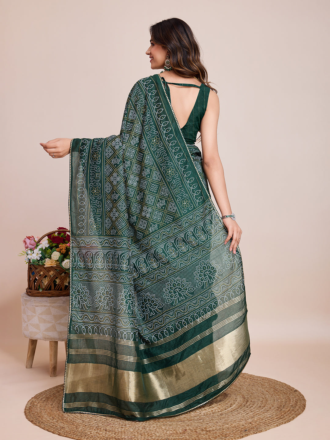 Women Green Semi Cotton  Silk Weaving Work Saree With Un-Stiched Blouse