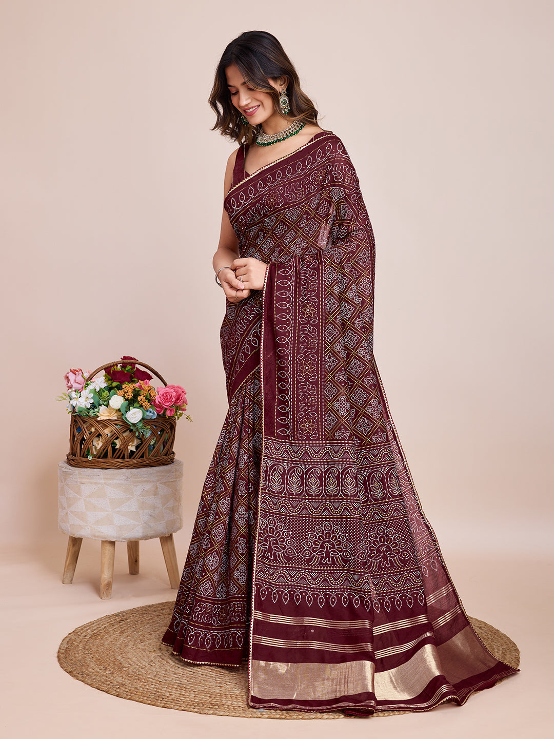 Women Marron Semi Cotton  Silk Weaving Work Saree With Un-Stiched Blouse