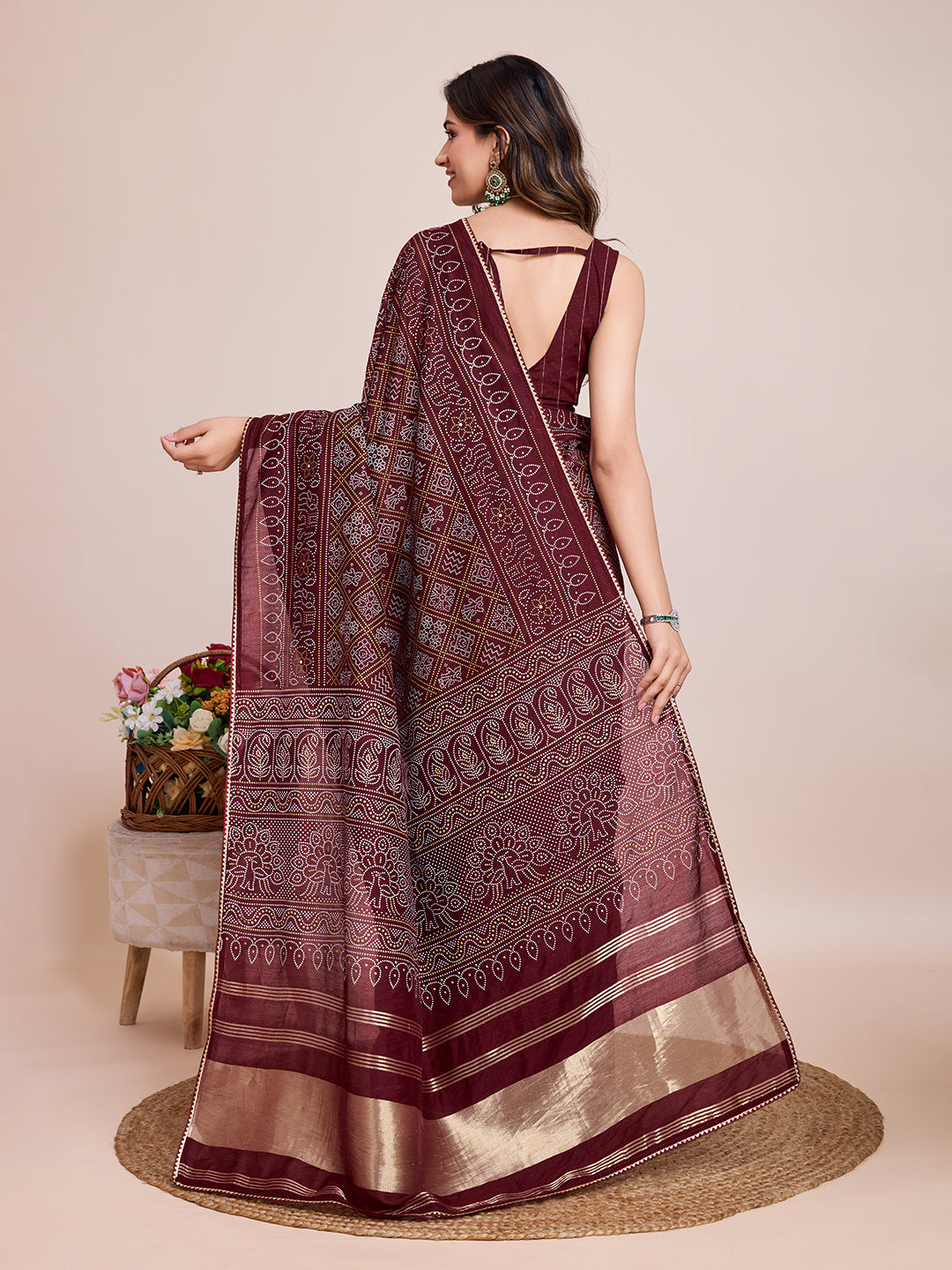 Women Marron Semi Cotton  Silk Weaving Work Saree With Un-Stiched Blouse