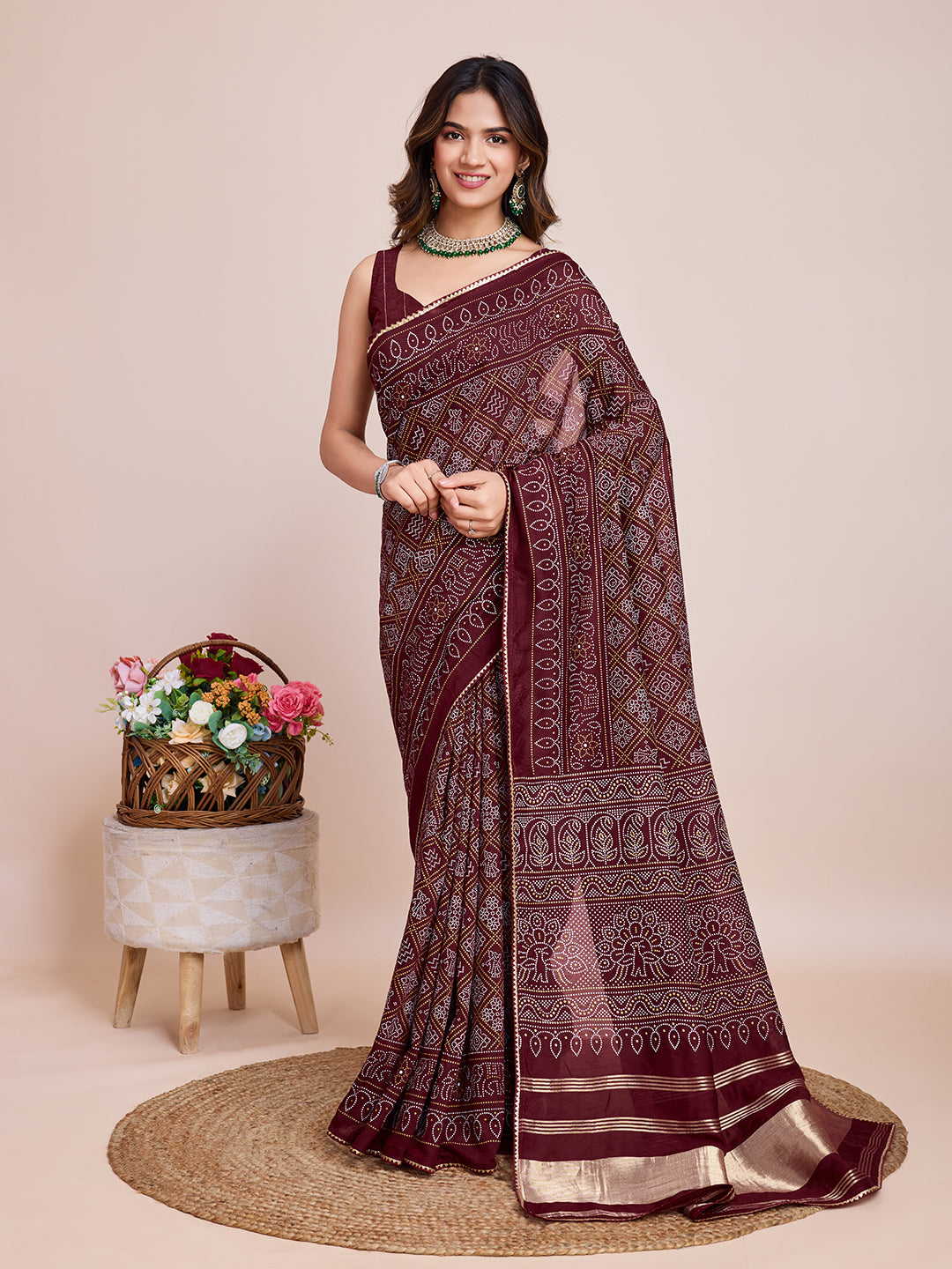 Women Marron Semi Cotton  Silk Weaving Work Saree With Un-Stiched Blouse