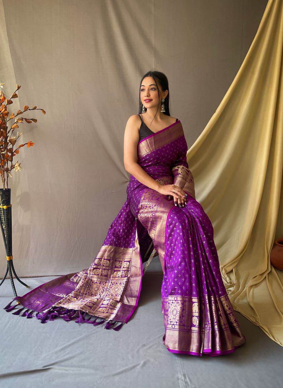 Women Purple Soft Silk  Weaving Work Saree With Un-Stiched Blouse