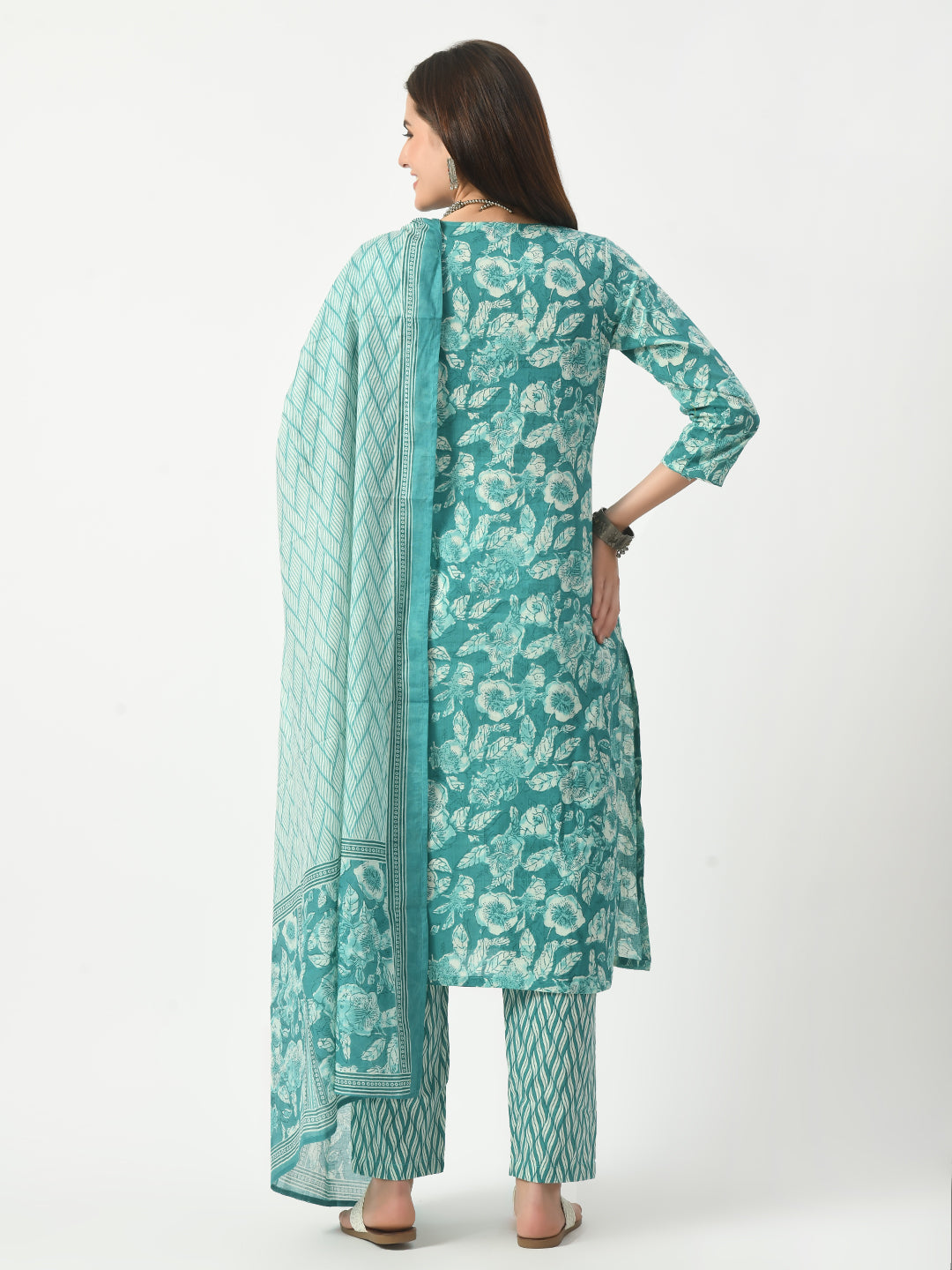 Blue Printed and Embroidered Kurta Pant With Dupatta Set