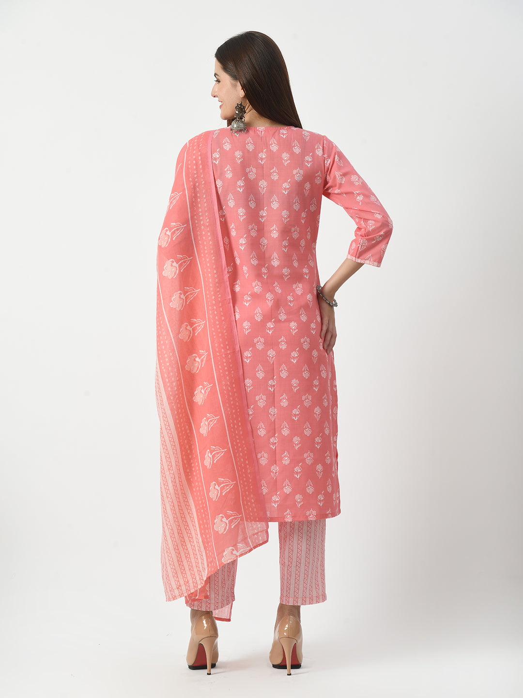 Pink Printed and Embroidered Kurta Pant With Dupatta Set