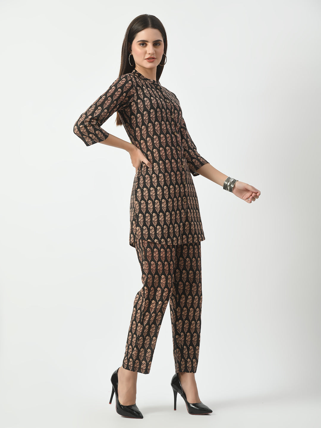 Black Printed Co-ord Set For Womens