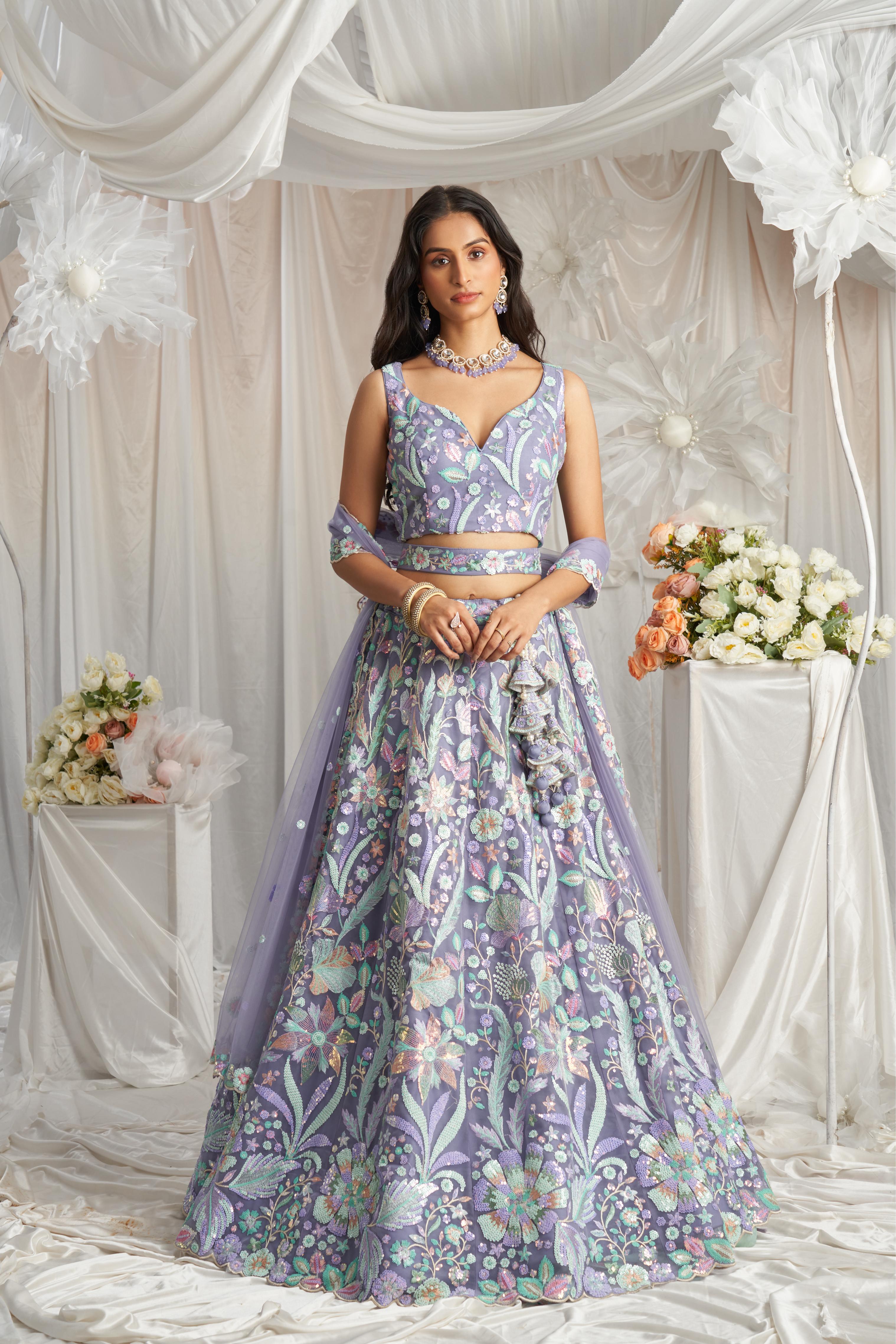 Mauve Net Sequins embroidery Semi-Stitched Lehenga choli & Dupatta