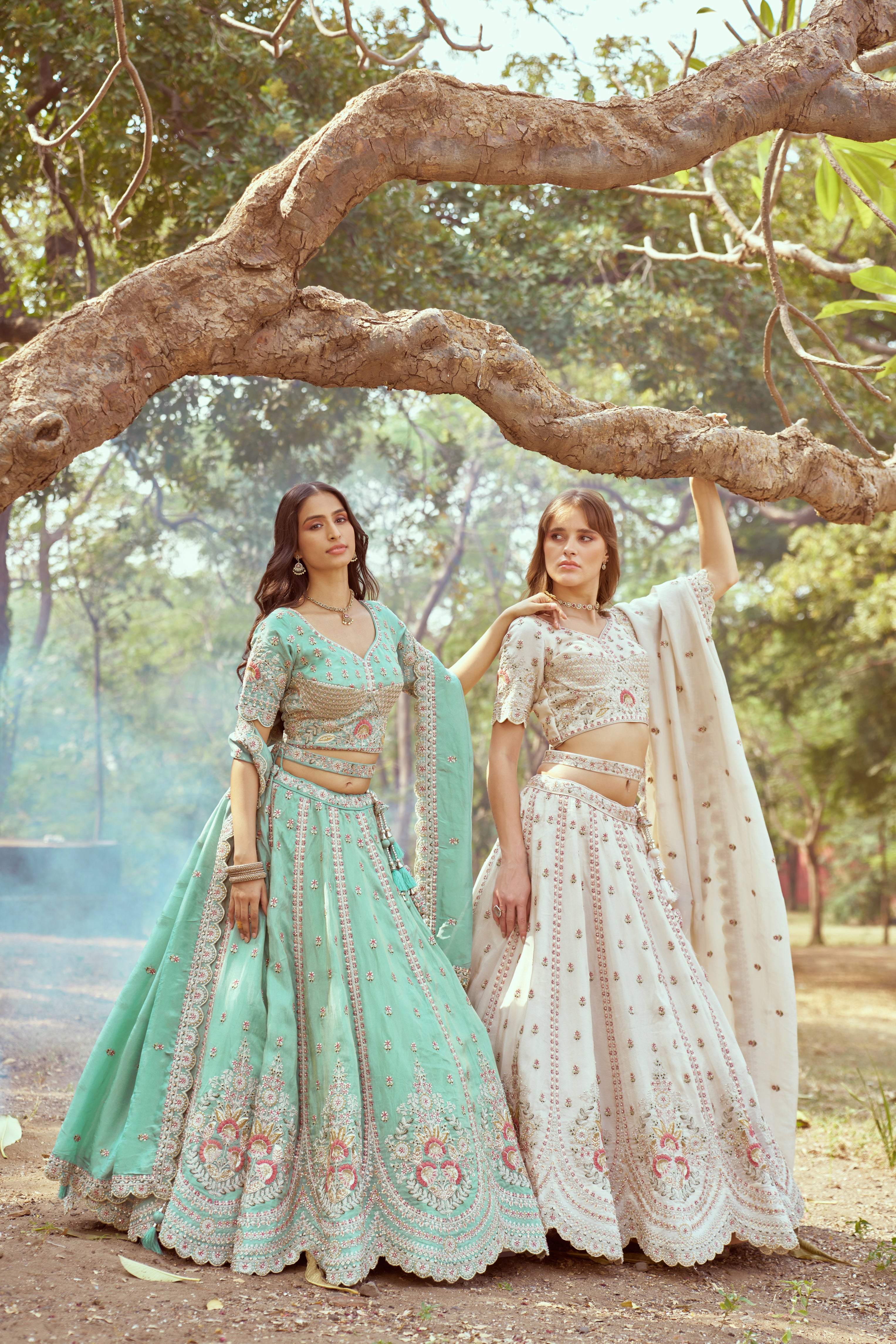 Seagreen Gold crushed Tissue Fabric Moti, Zari work Semi-Stitched Lehenga choli & Dupatta