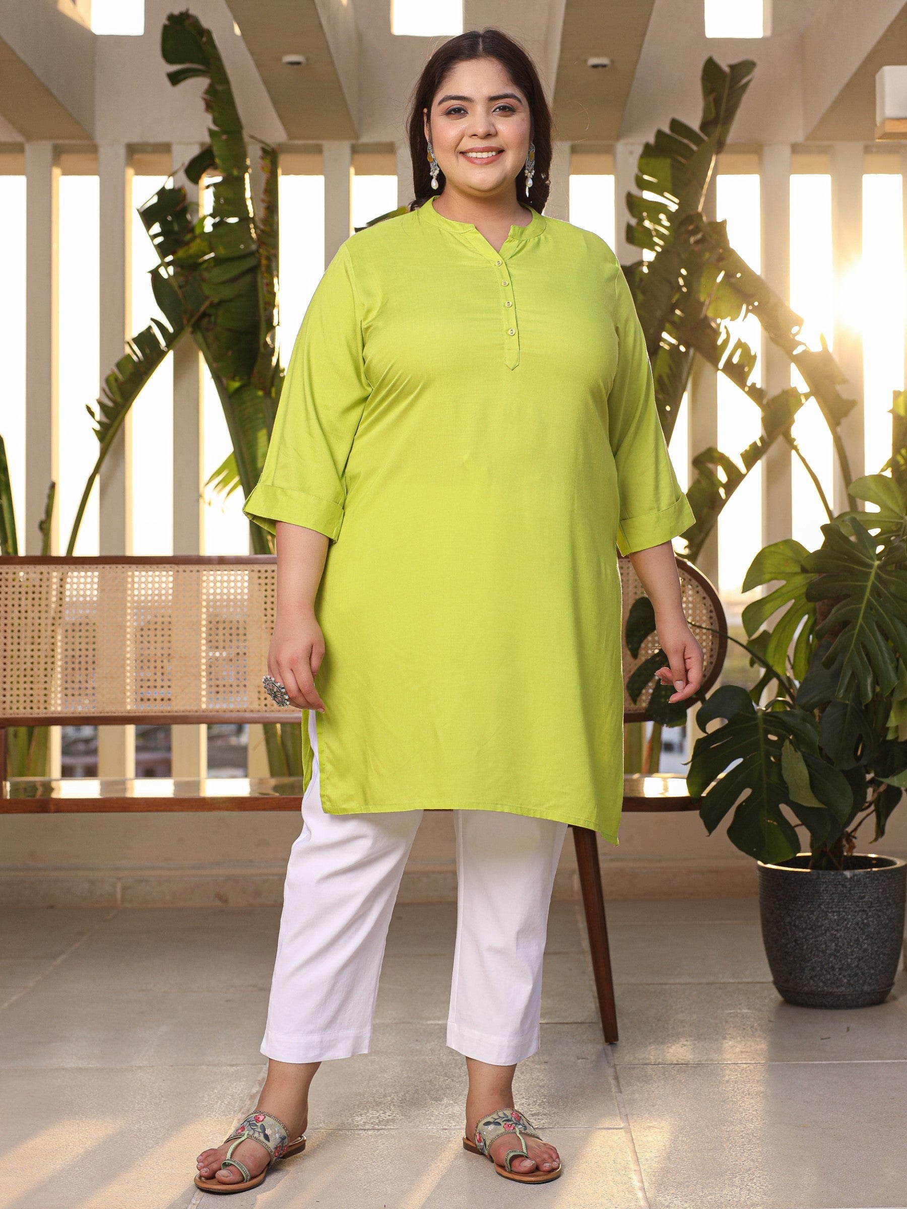 Women Lime green Modal Rayon  Kurta