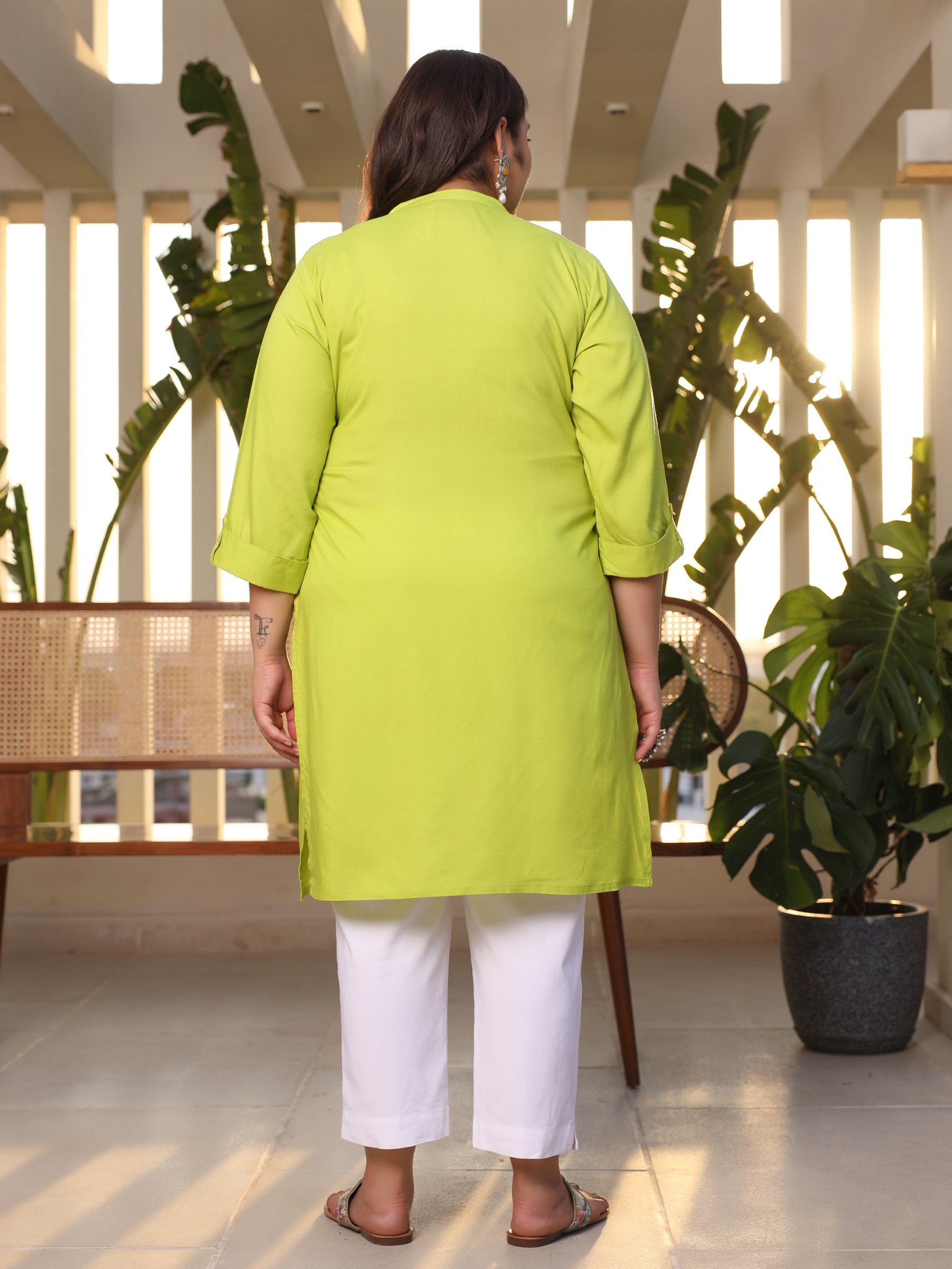 Women Lime green Modal Rayon  Kurta