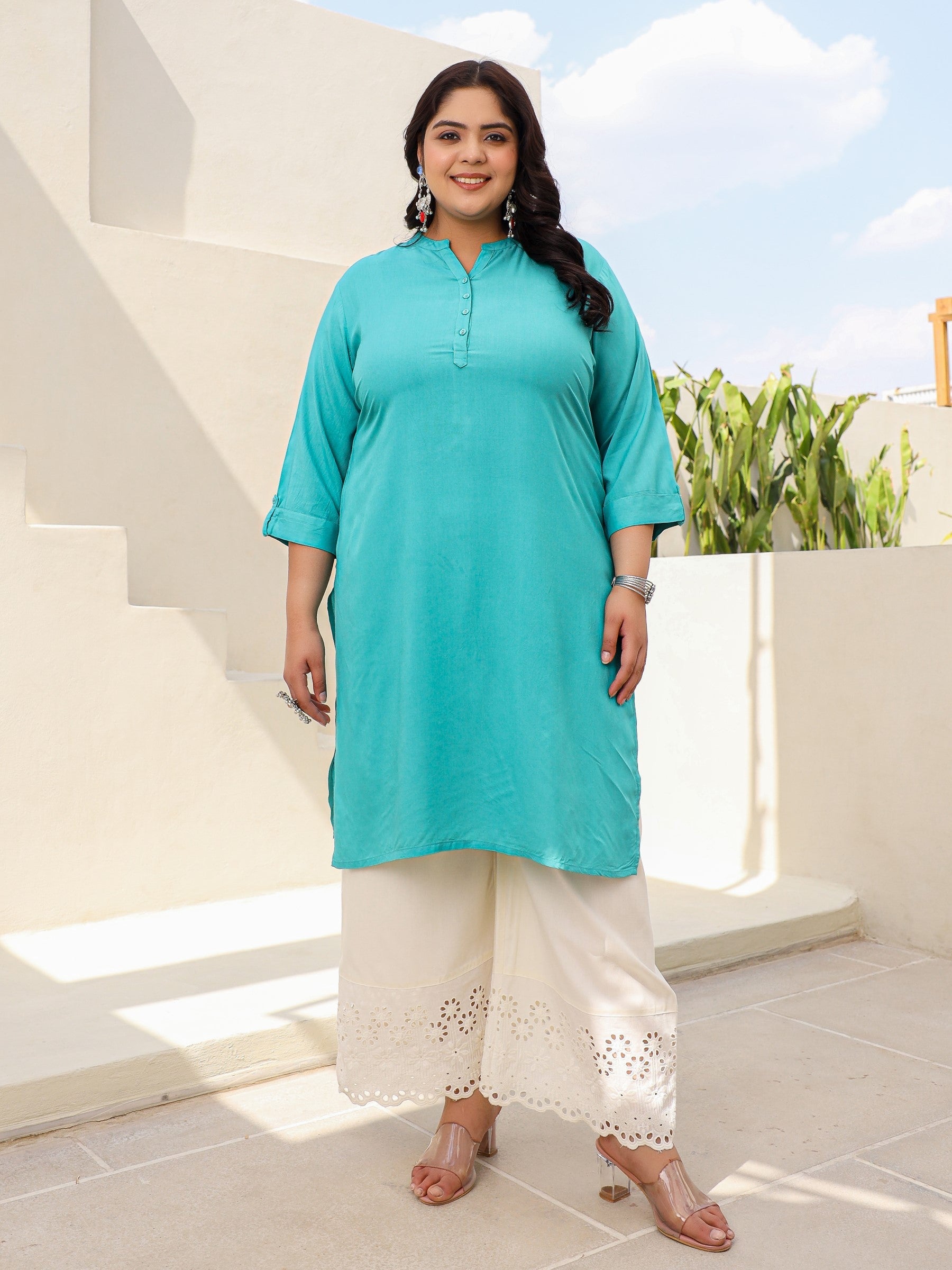 Women Teal Modal Rayon  Kurta