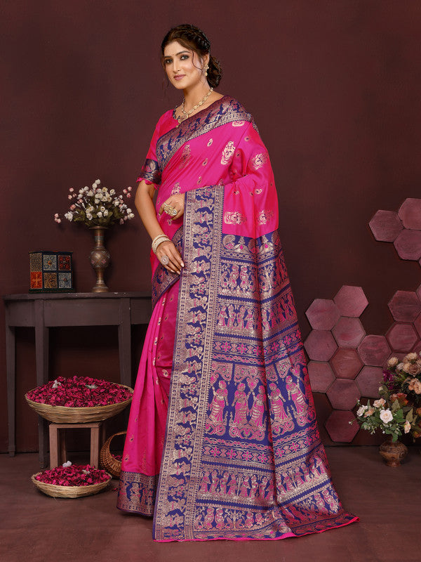 Women's Pink Banarsi Silk Woven Design Kanjeevaram  Saree