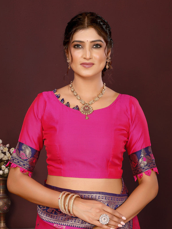 Women's Pink Banarsi Silk Woven Design Kanjeevaram  Saree