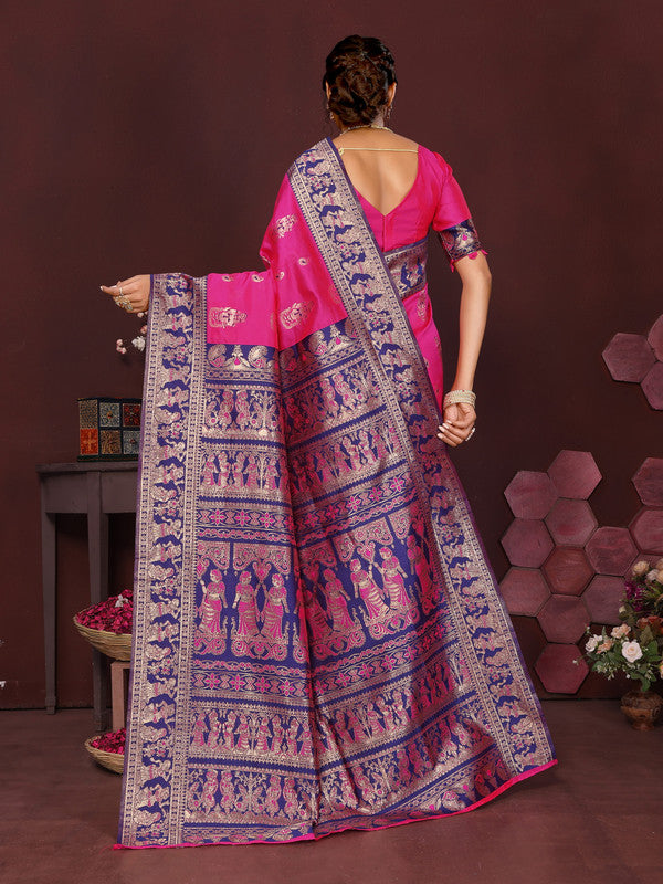 Women's Pink Banarsi Silk Woven Design Kanjeevaram  Saree