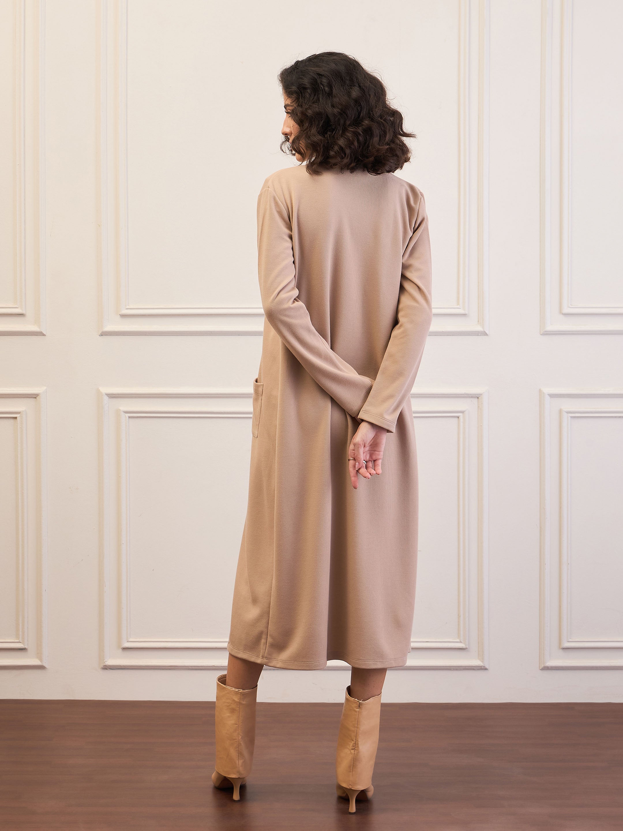 Women Beige Rib Longline Shrug