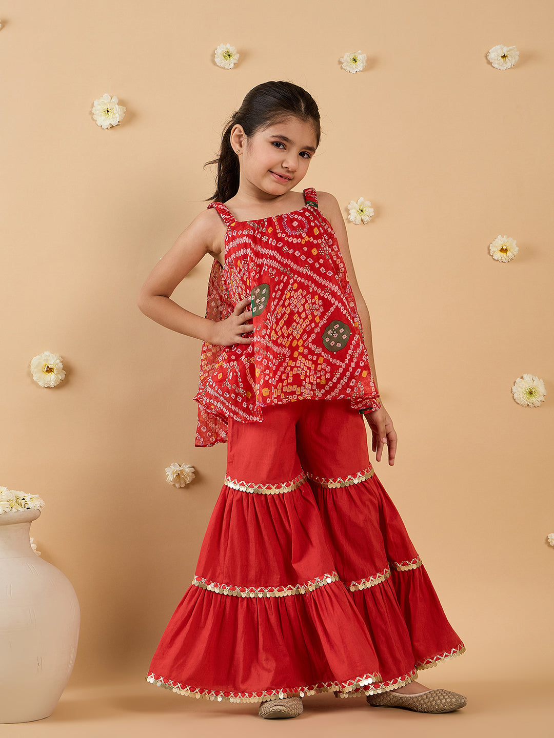 2-Piece Red Coloured Kurta And Sharara Set