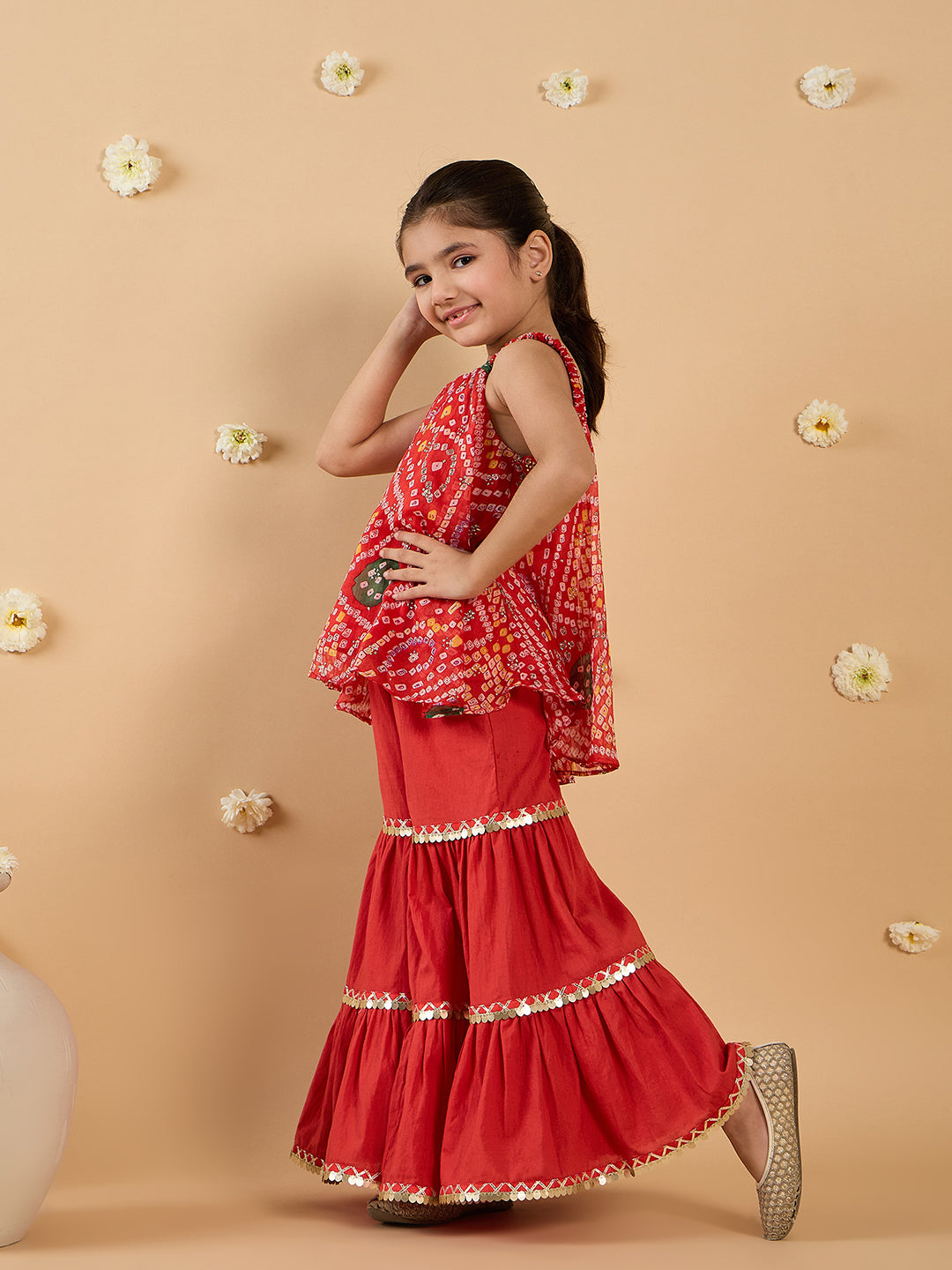 2-Piece Red Coloured Kurta And Sharara Set