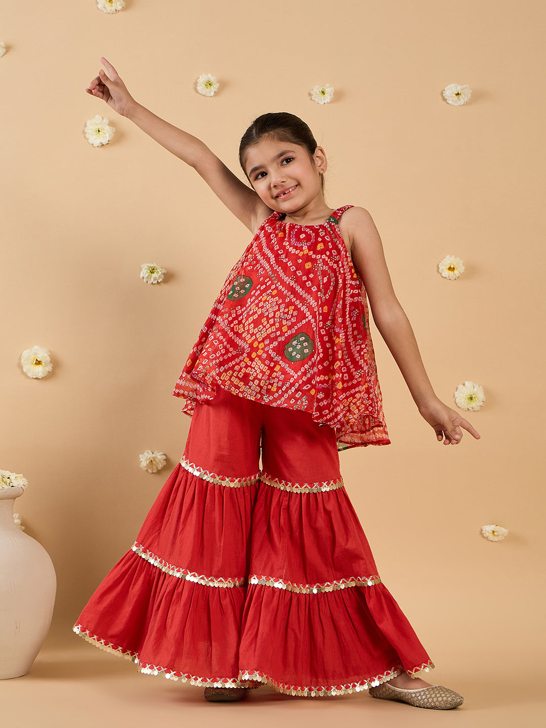 2-Piece Red Coloured Kurta And Sharara Set