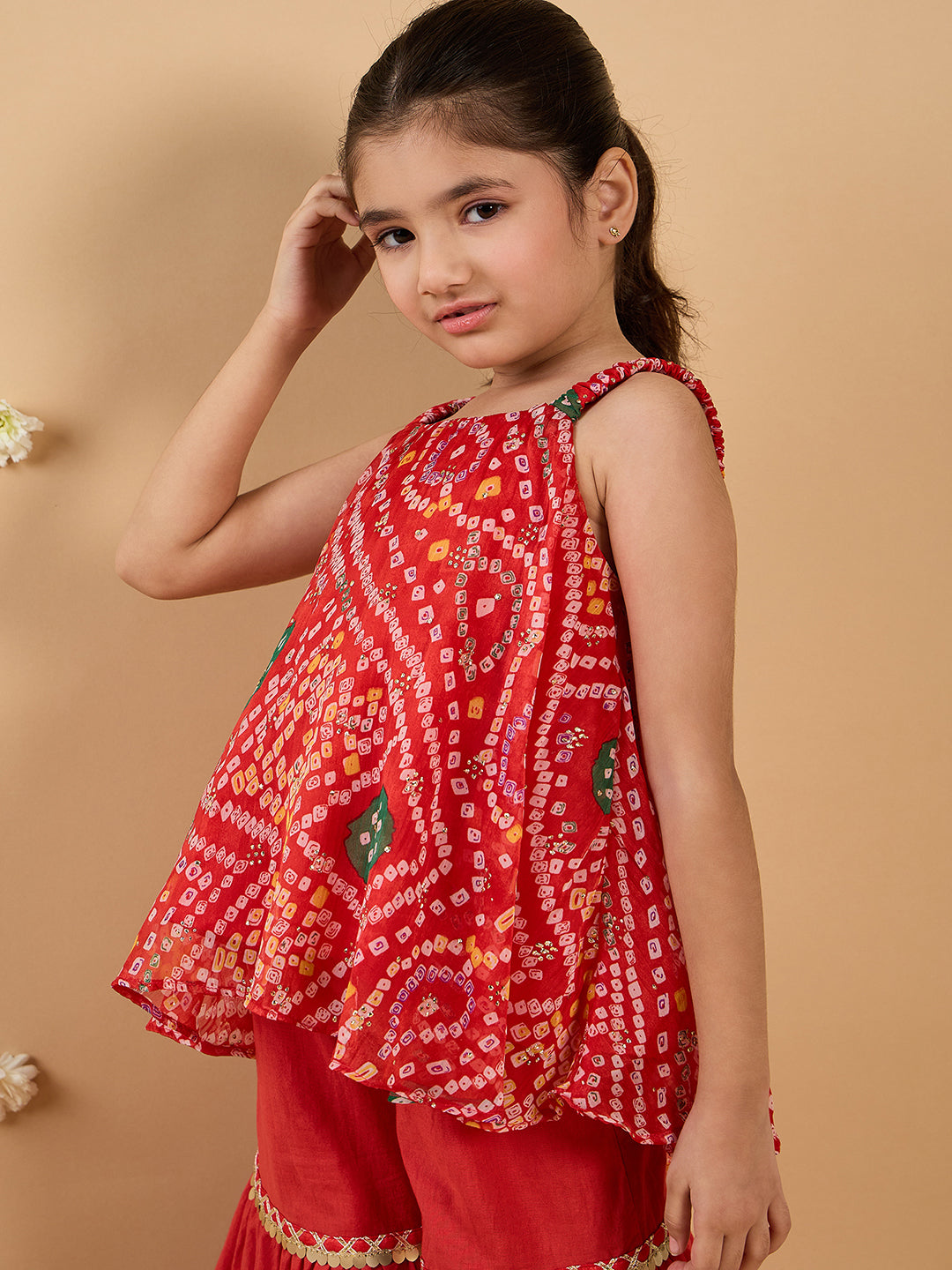 2-Piece Red Coloured Kurta And Sharara Set