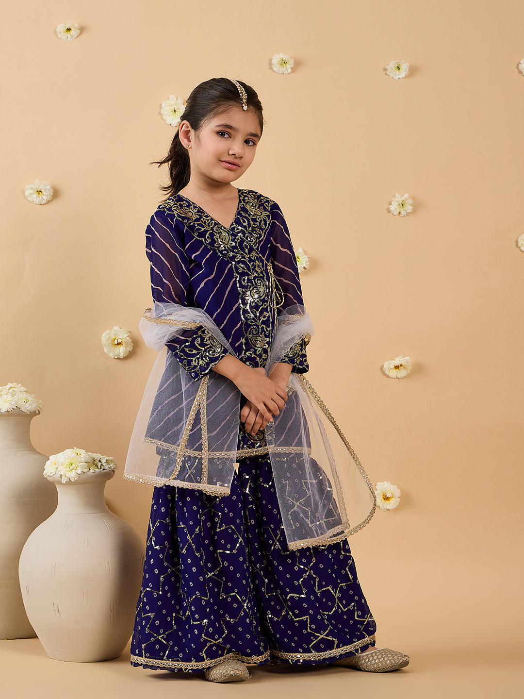 3-Piece Voilet Sharara Set And Dupatta