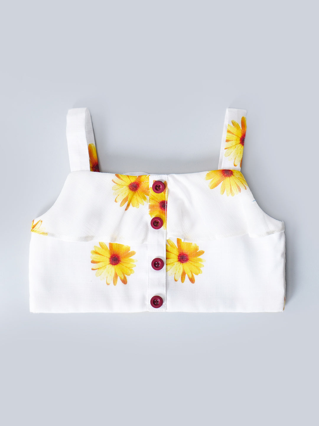 White Top And Skirt Set With Yellow Floral Print