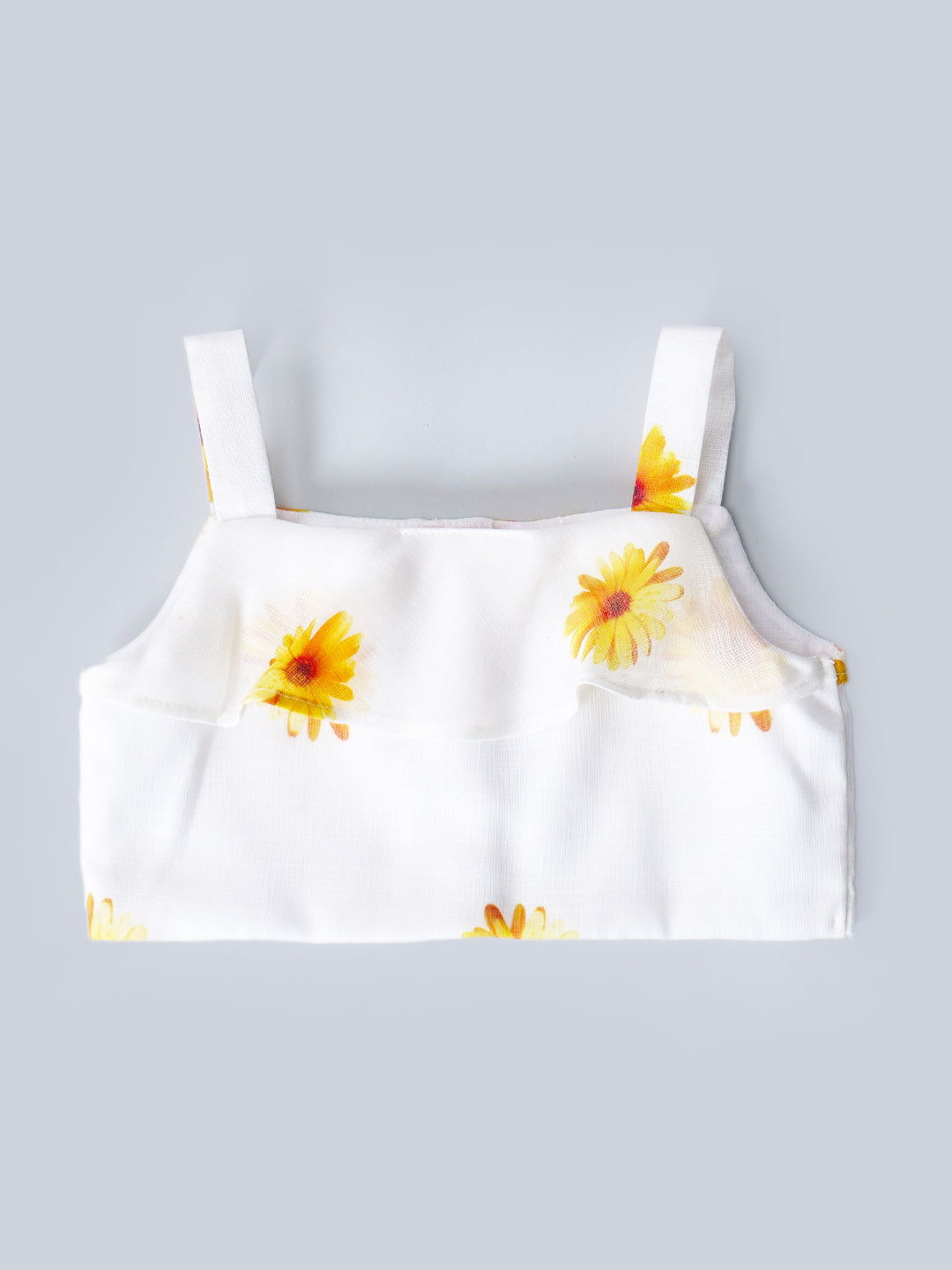 White Top And Skirt Set With Yellow Floral Print