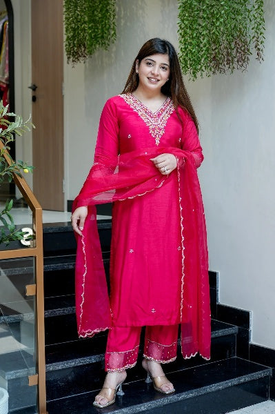 Women Embroidery Worked Kurta With Pant And Duppata Set