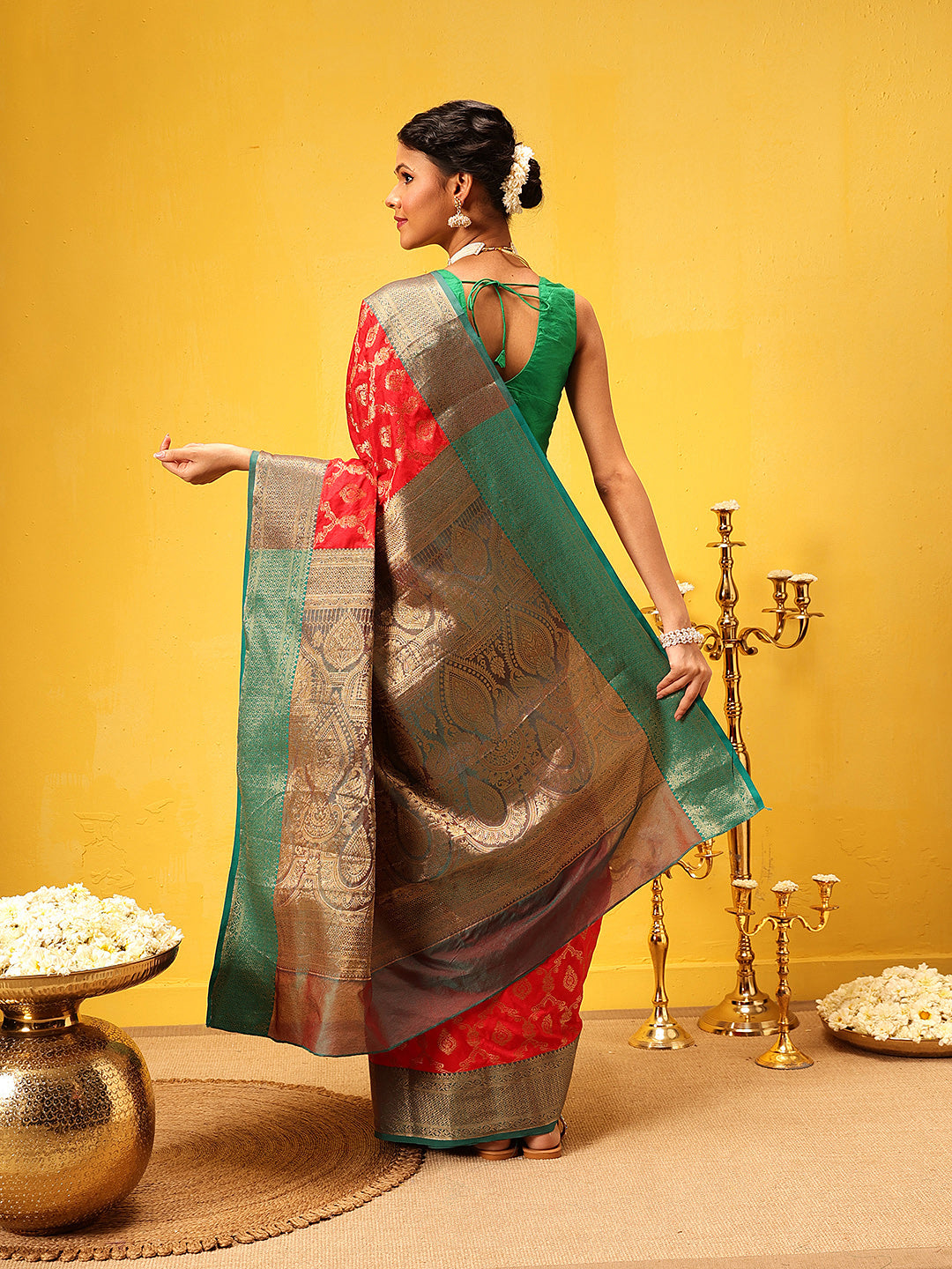 Women Red Banarasi Silk Woven Design Saree With Unstitched Blouse