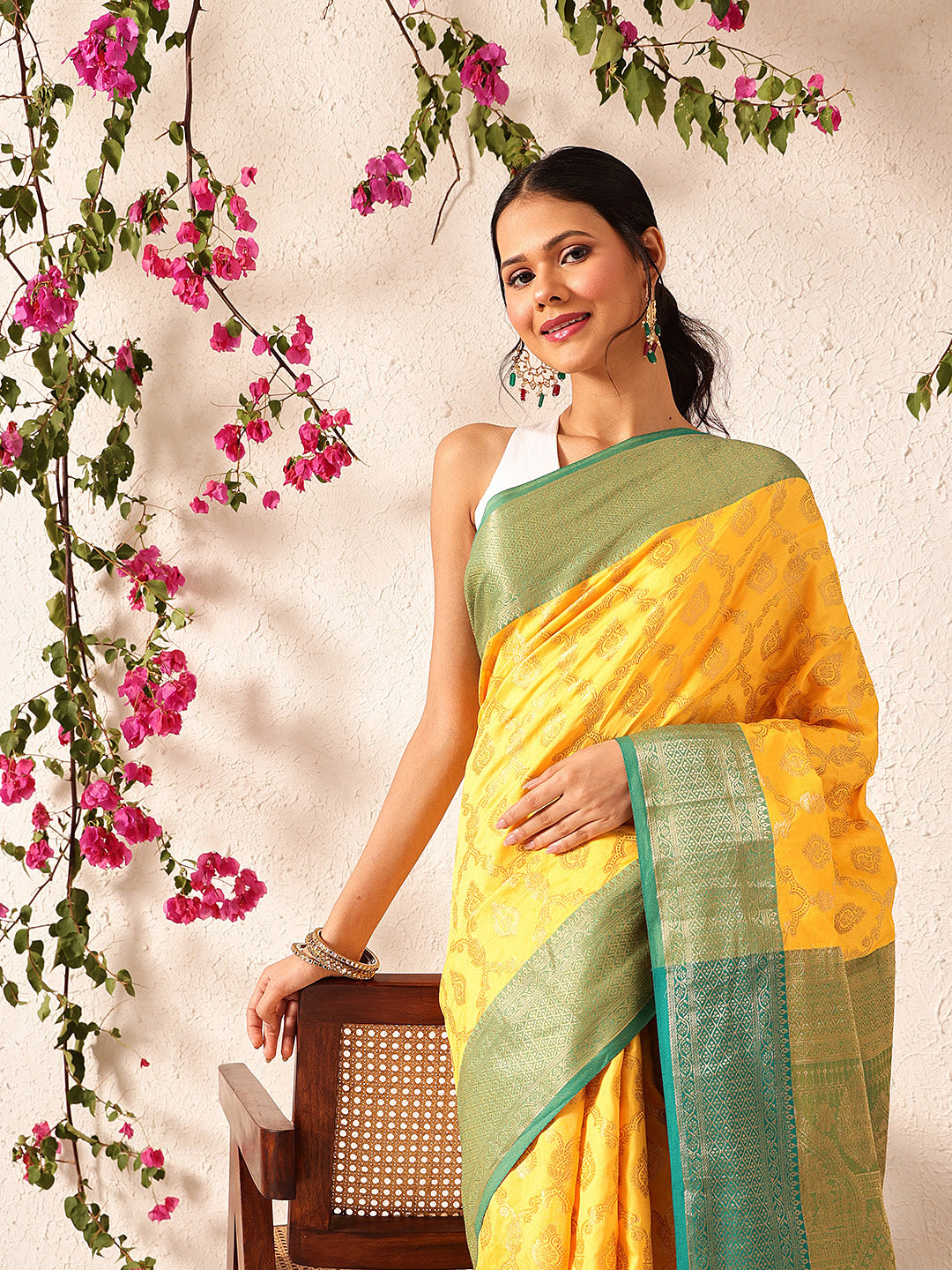 Women Yellow Banarasi Silk Woven Design Saree With Unstitched Blouse