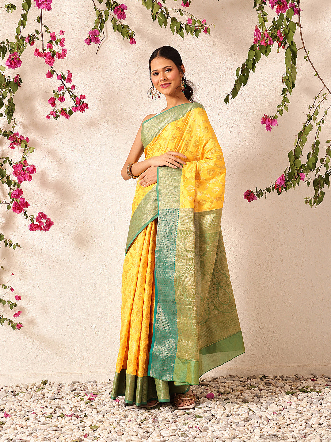 Women Yellow Banarasi Silk Woven Design Saree With Unstitched Blouse