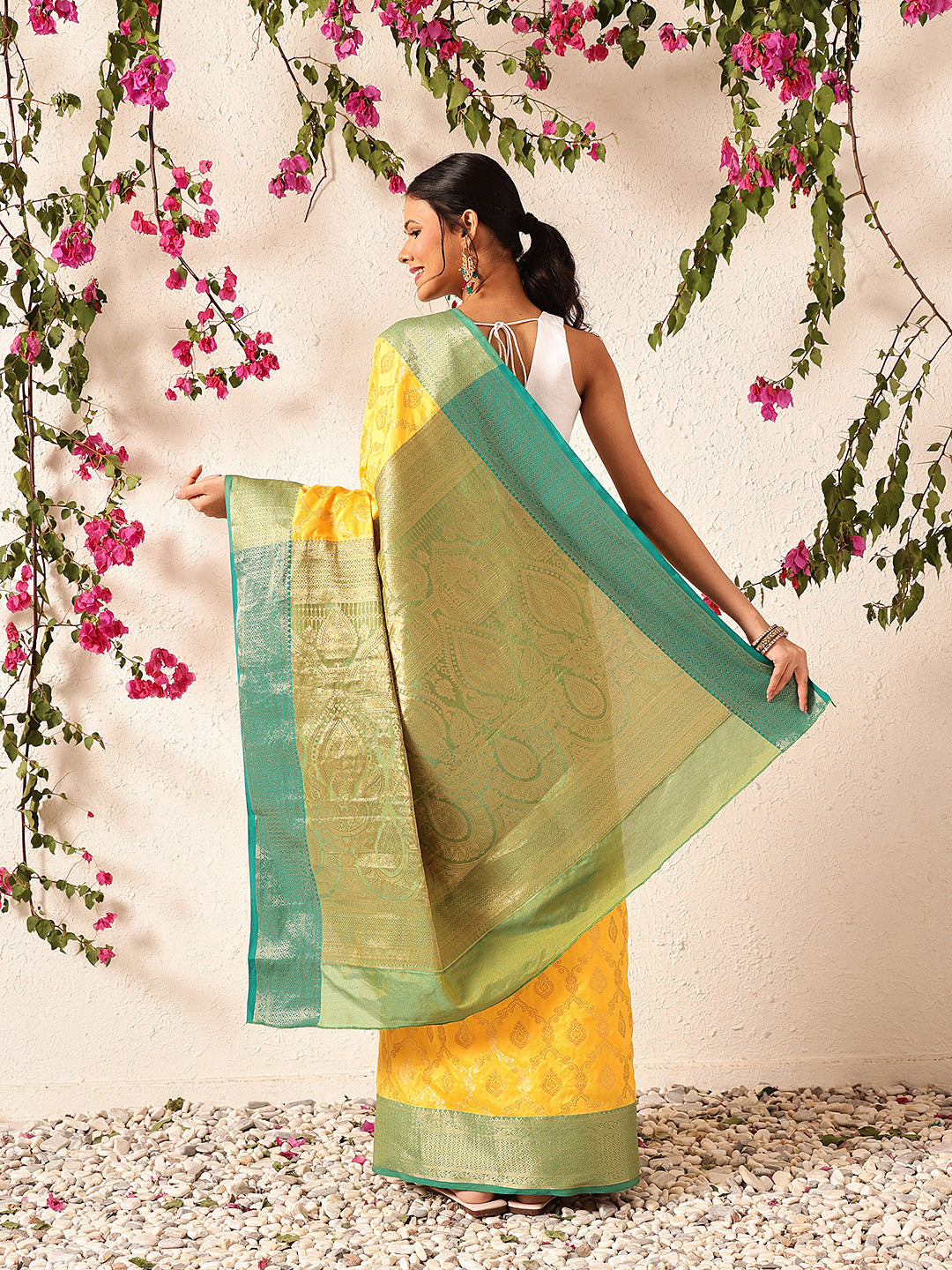 Women Yellow Banarasi Silk Woven Design Saree With Unstitched Blouse