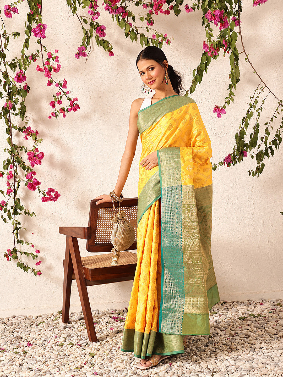 Women Yellow Banarasi Silk Woven Design Saree With Unstitched Blouse
