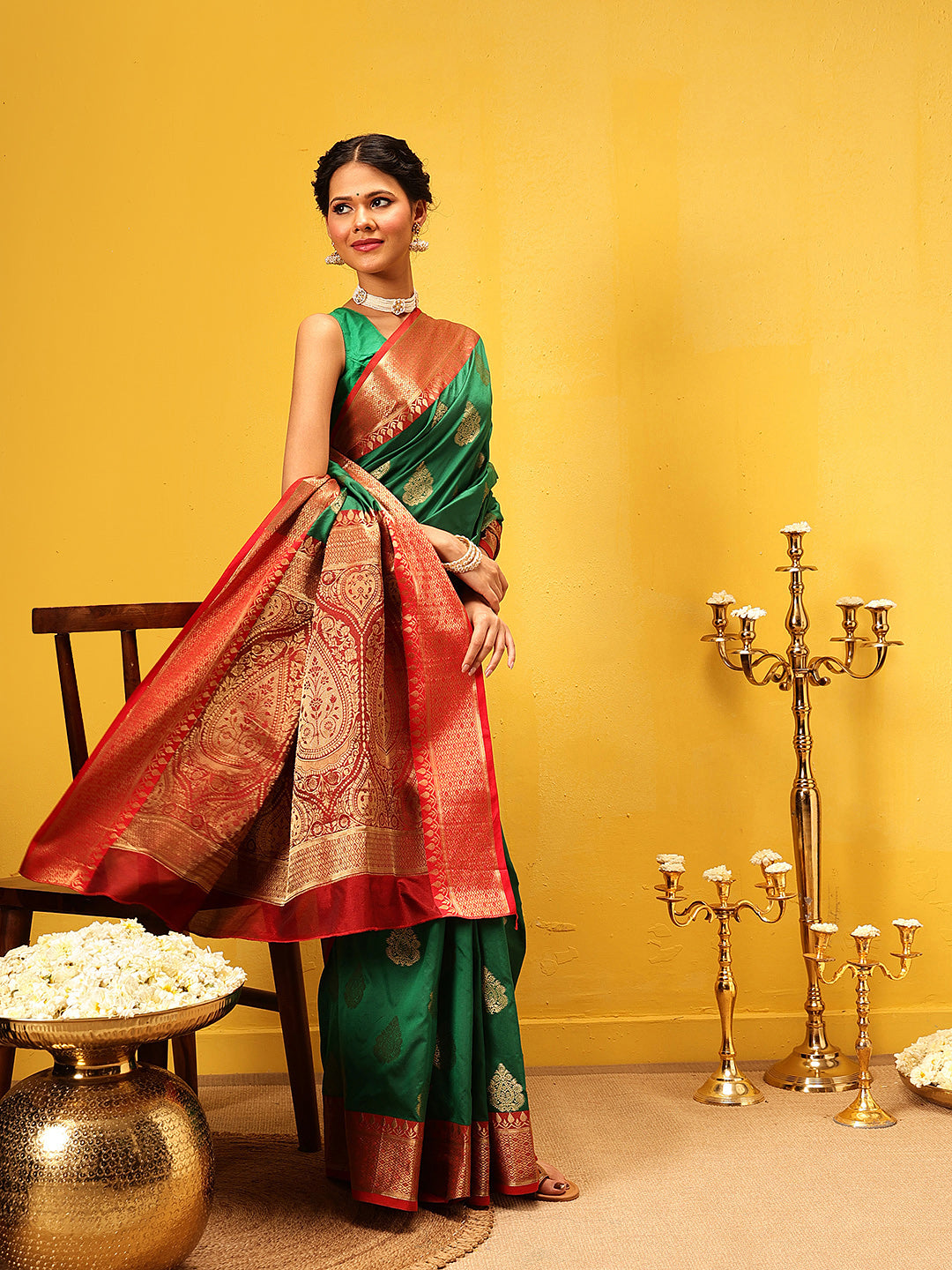 Women Green Banarasi Silk Woven Design Saree With Unstitched Blouse