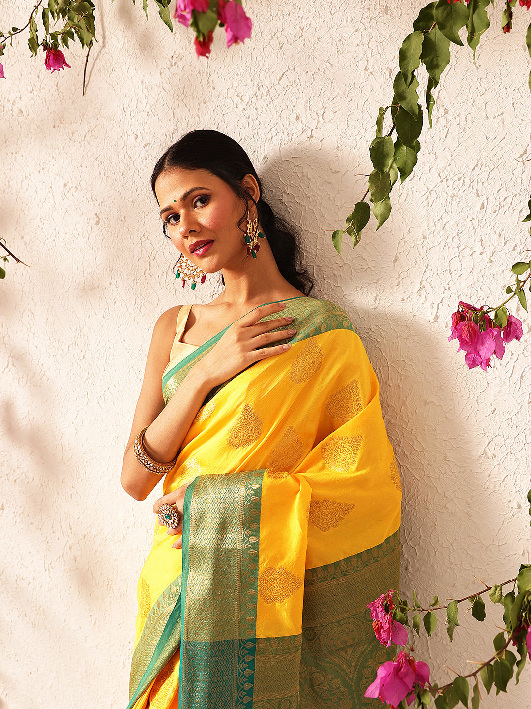 Women Yellow Banarasi Silk Woven Design Saree With Unstitched Blouse