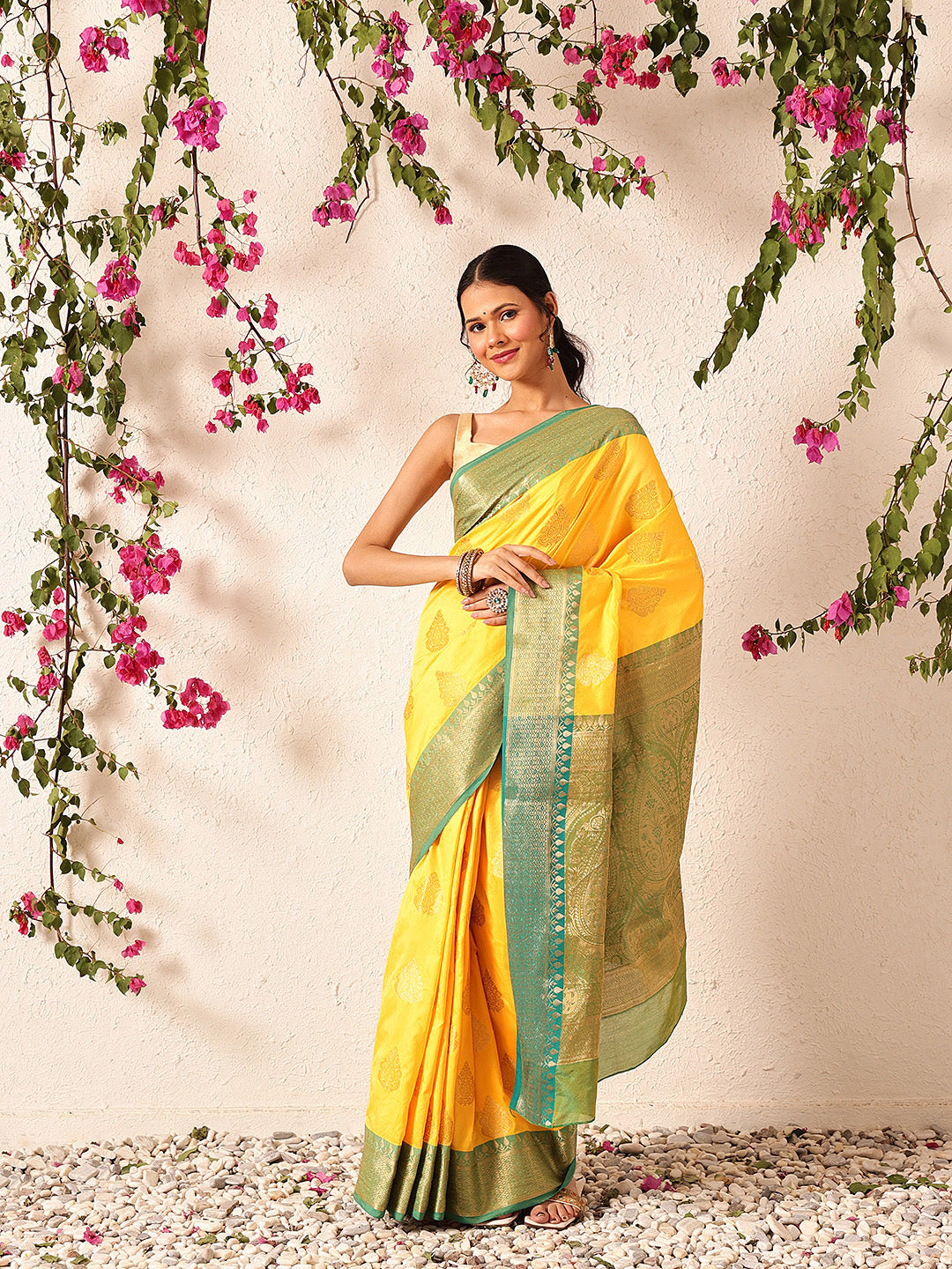 Women Yellow Banarasi Silk Woven Design Saree With Unstitched Blouse