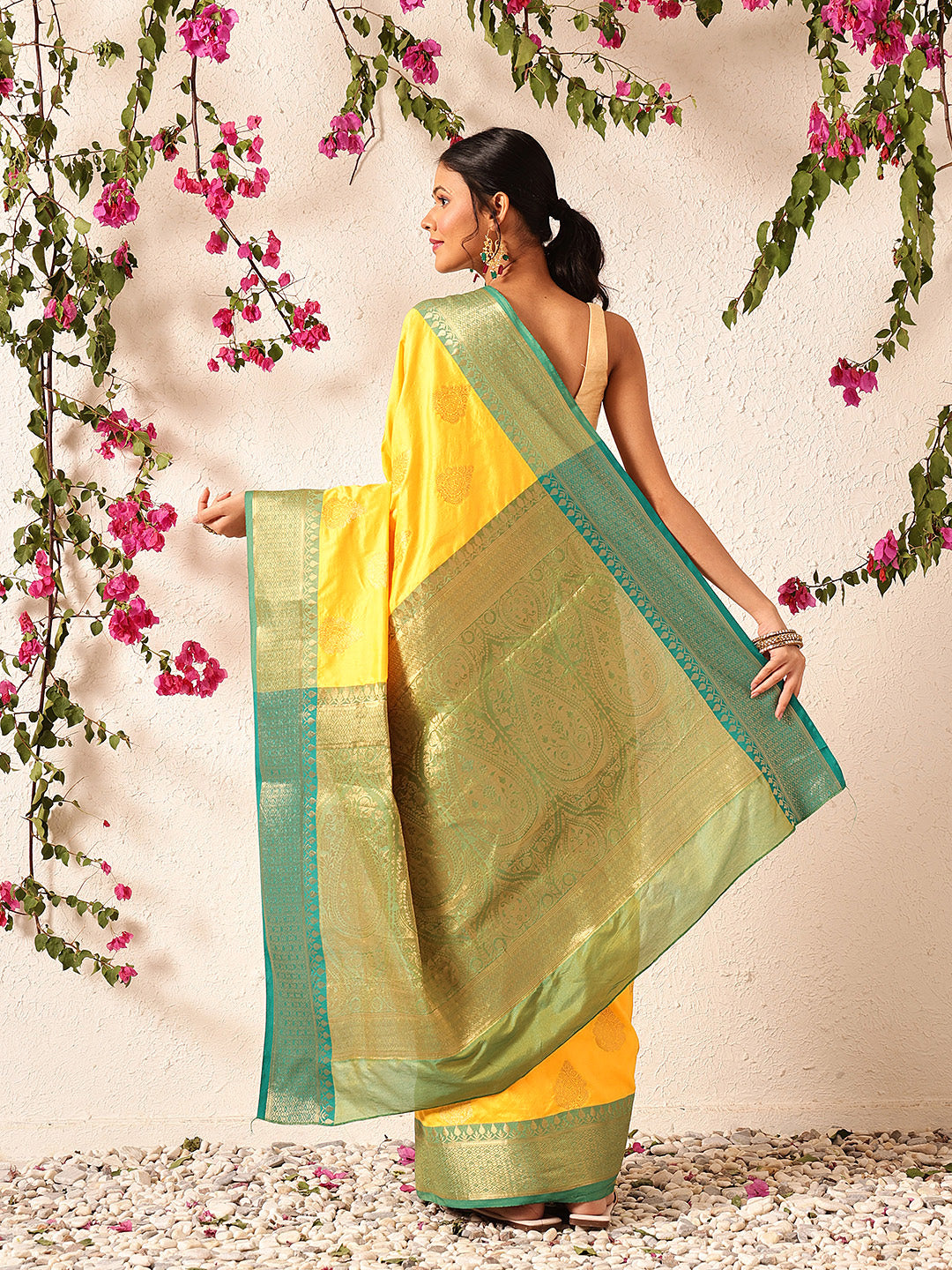 Women Yellow Banarasi Silk Woven Design Saree With Unstitched Blouse