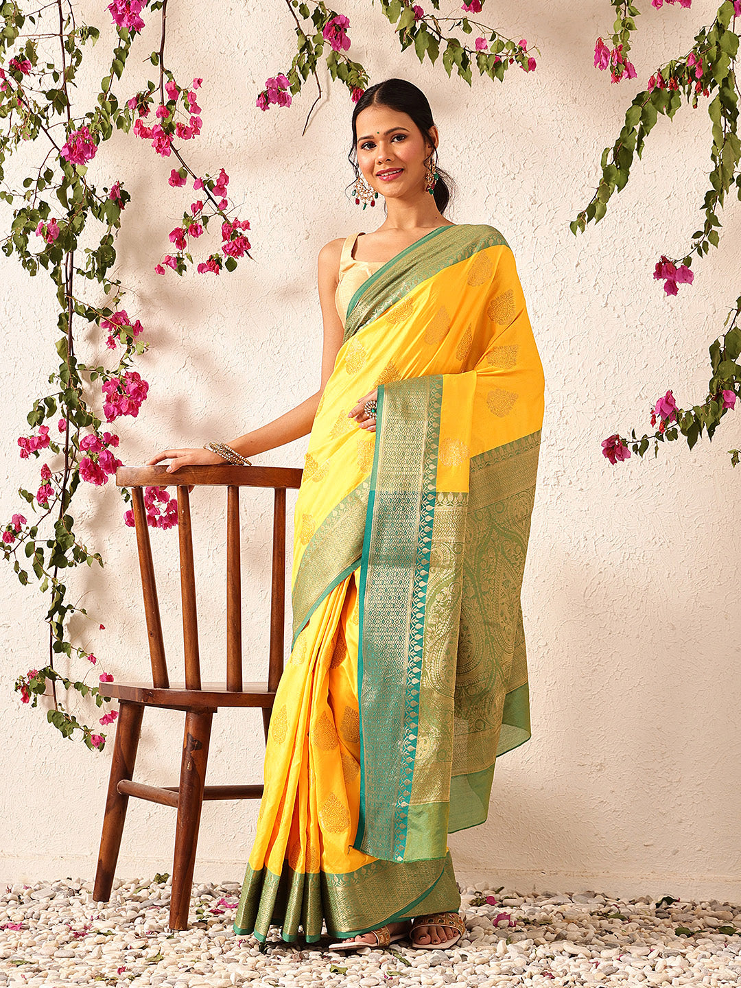 Women Yellow Banarasi Silk Woven Design Saree With Unstitched Blouse