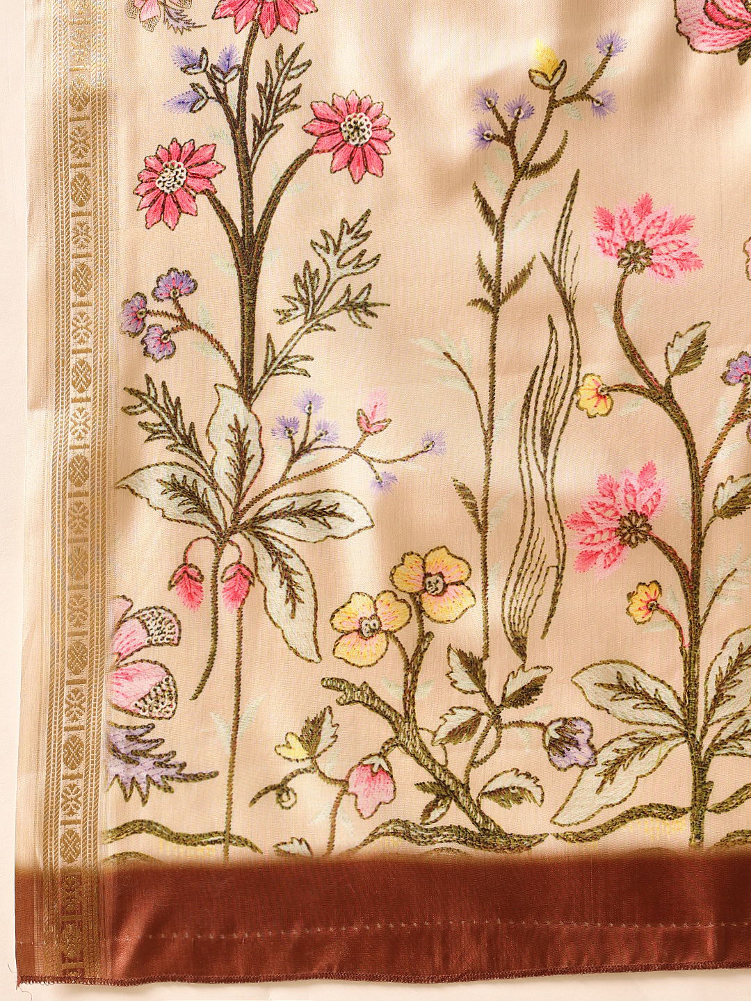 Women Beige Art Silk Digital Printed Saree With Unstitched Blouse